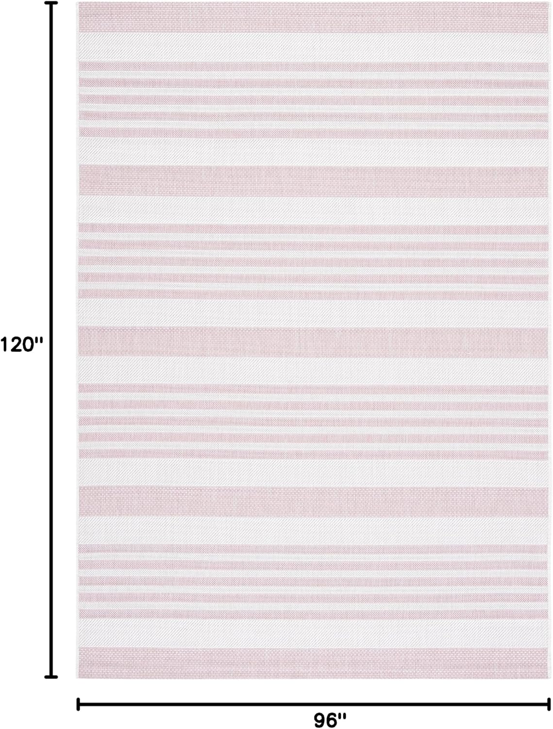 SAFAVIEH Courtyard Collection 8' x 10' Ivory/Soft Pink CY8062 Stripe Indoor/ Outdoor Waterproof Easy Cleaning Patio Backyard Mudroom Area Rug