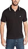 NAUTICA Men's Classic Fit Short Sleeve Dual Tipped Collar Polo Shirt, True black, Large