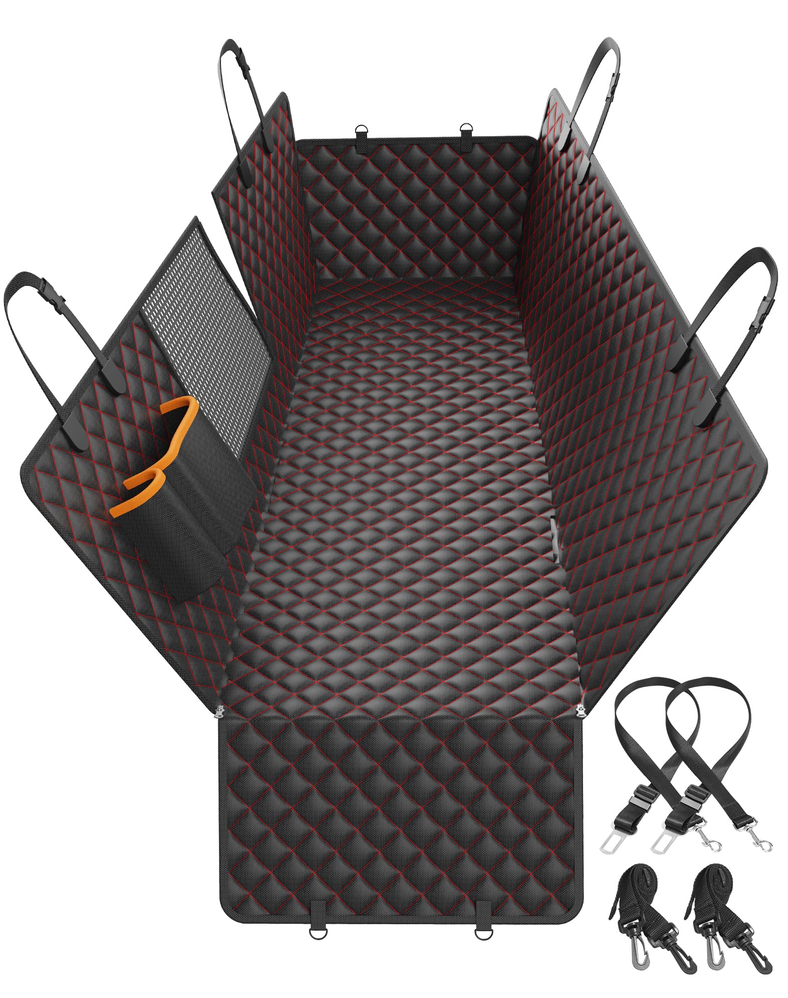 WellToBe Funda Perros Coche, Pet Cubierta Asiento Coche Perro con Ventana de Malla, 2 Cinturón de Seguridad, Impermeable y Resistente a los arañazos Hamaca para SUV, Camión, Transportar y Viaje -Large