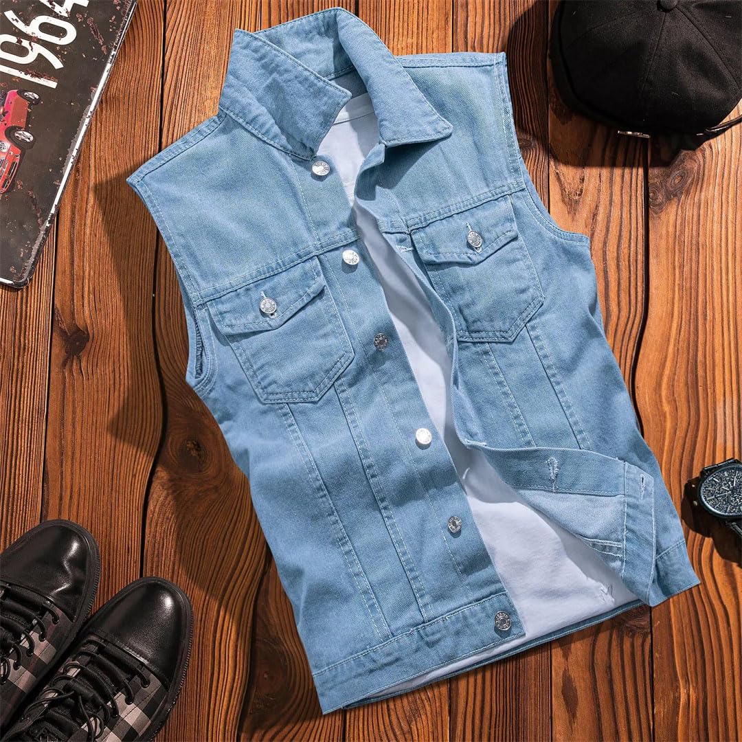 Bottoni da uomo Gilet in denim da uomo Giacca di jeans senza maniche strappato gilet da uomo gilet da cowboy gilet da uomo