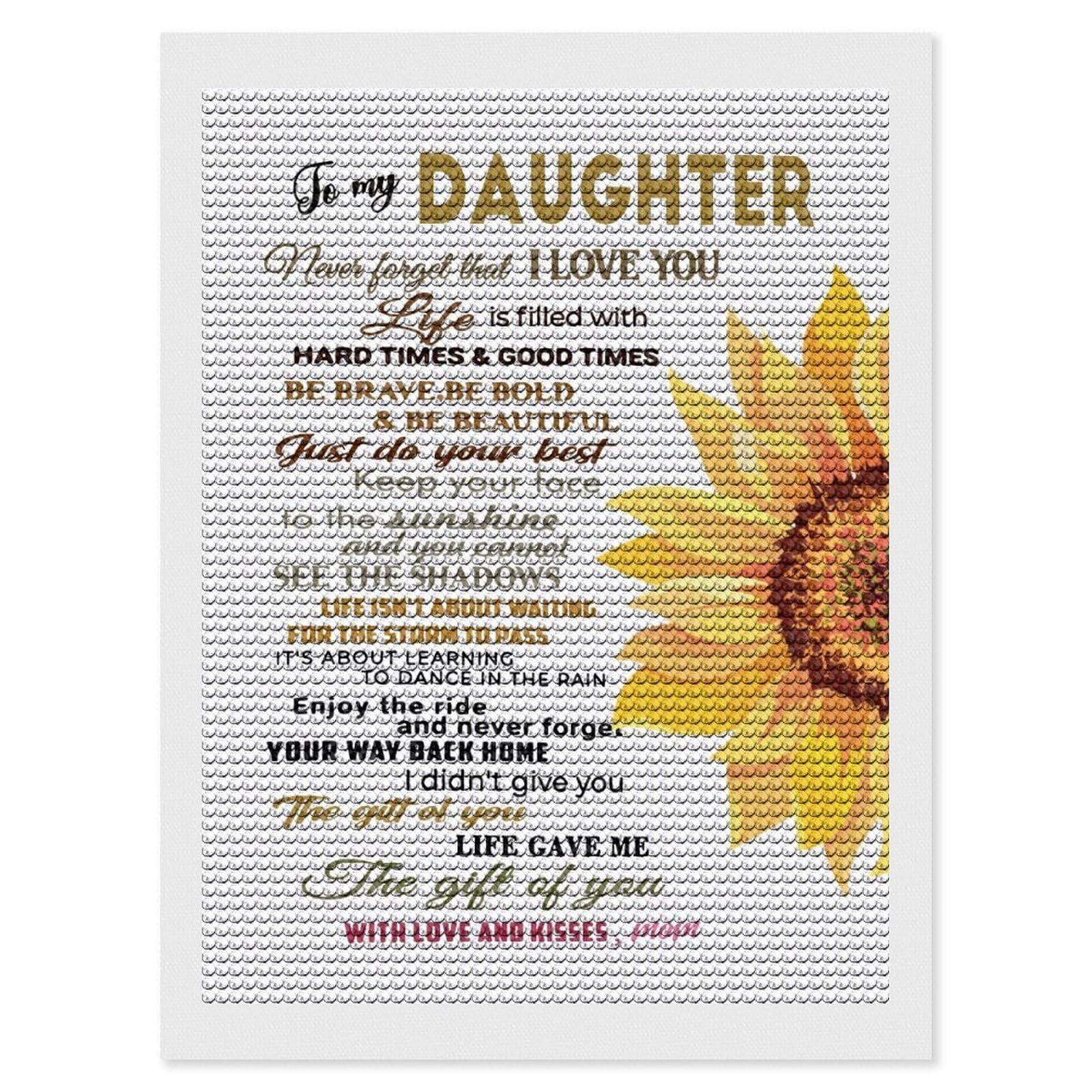 Junmoney to My Daughter from Mom Diamond Art Canvas 12"x16", for Adults, Printed Canvas, Home Wall Decor, Gift Idea, Mindful Craft Activity