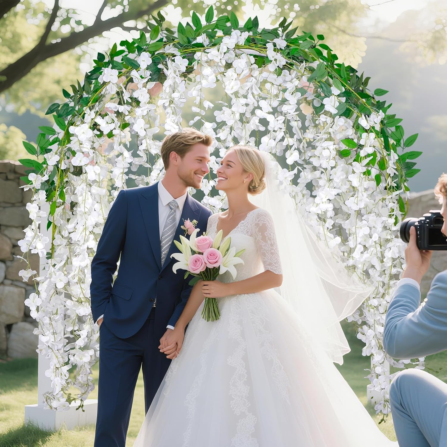 BSMYBO 30 Branches White Wisteria Hanging Flower Vines for Wedding Decor | Artificial Wisteria Flower Garland Vine for Backdrop, Wedding Arch, Party Ceremony, Home, Garden, Wall Decoration (2 Pack)