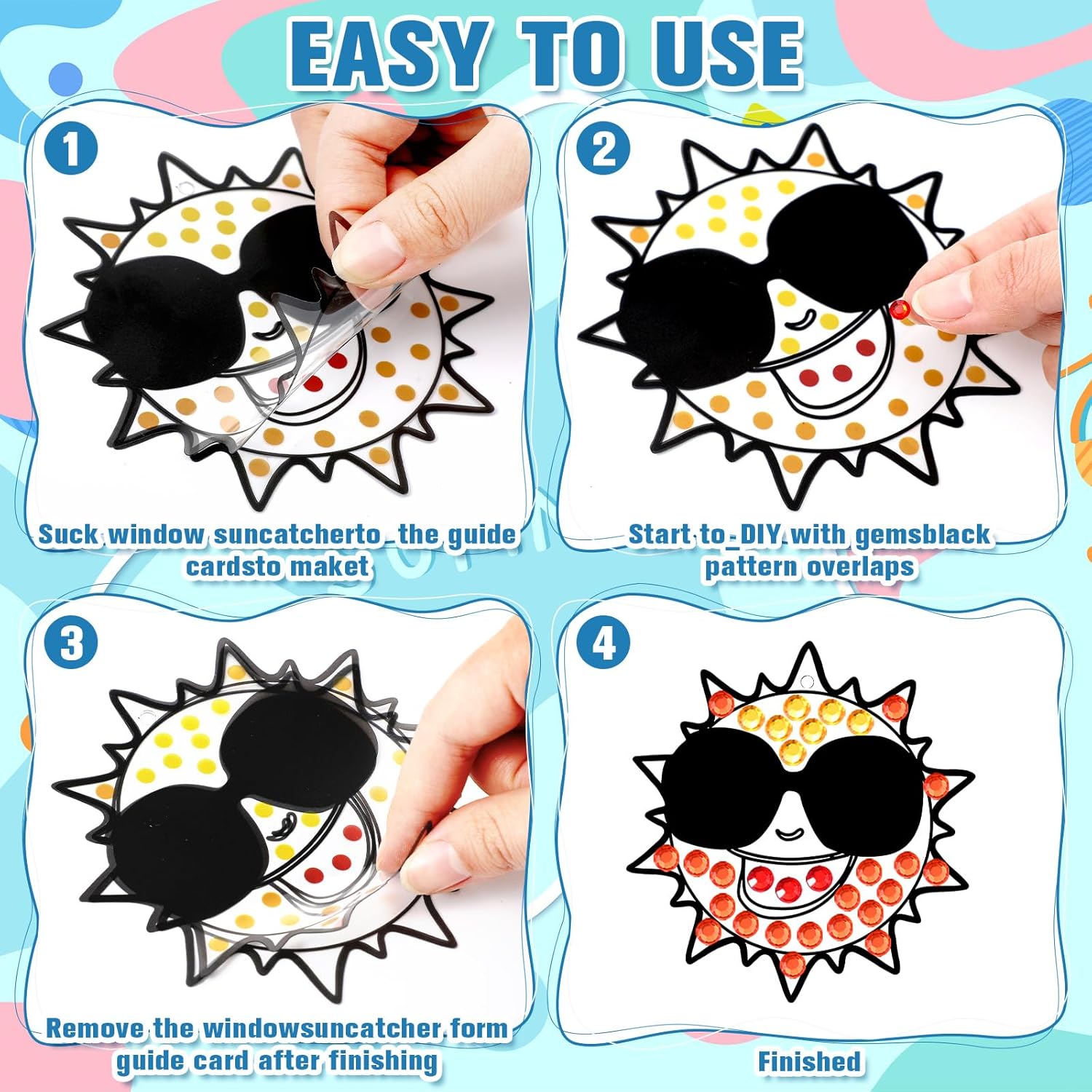 Summer Arts and Crafts for Kids DIY Tropical Window Art Gem Suncatcher Kits Luau Diamond Art Suncatcher with Gemstone Stickers Ribbons for Summer Luau Party Favor Classroom Activities