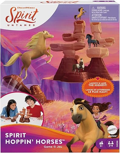 Mattel Games Spirit Untamed Hoppin' Horses - Juego de lanzador de caballos para niños, con torre de montaña, mini piezas de juego de caballos para