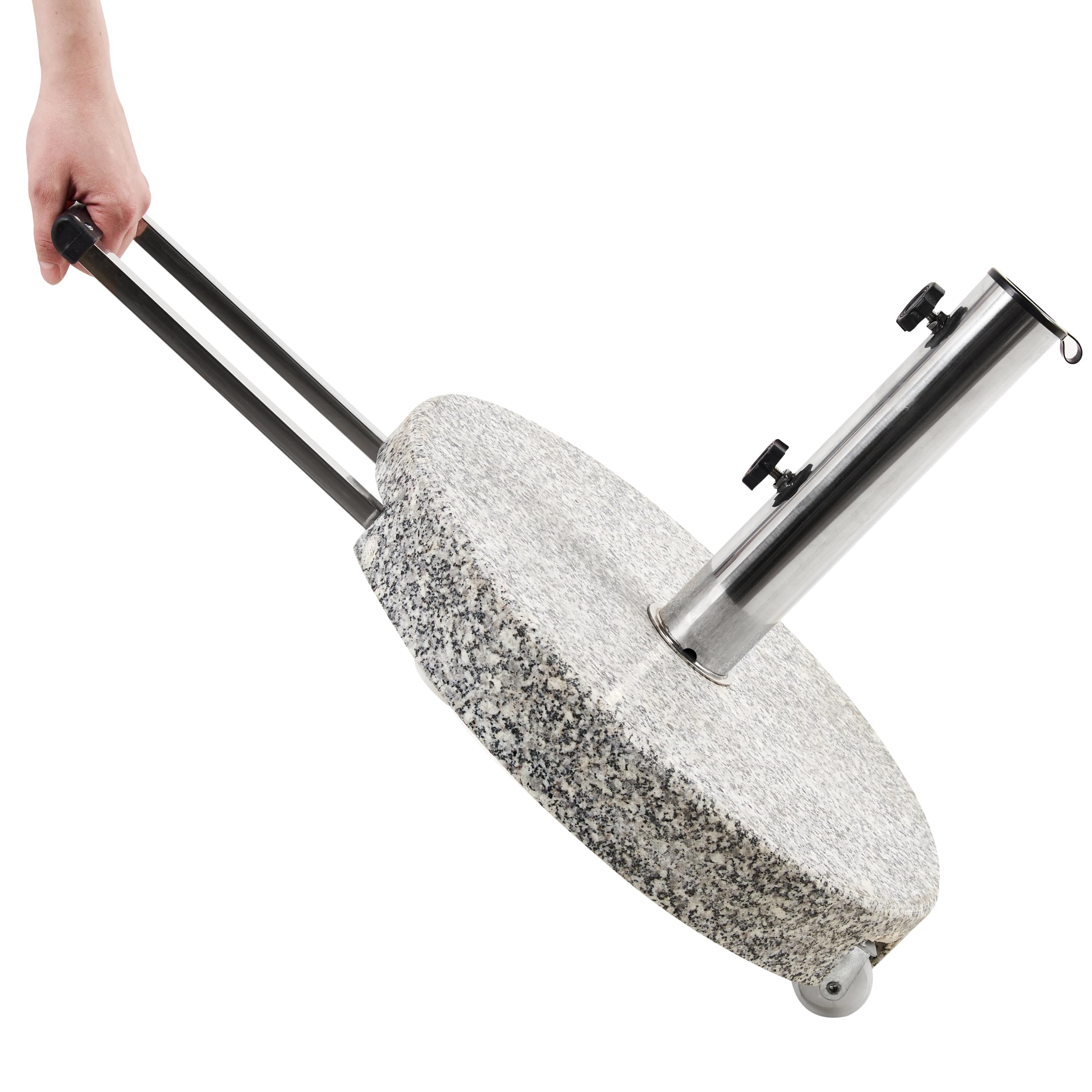 Kamienna podstawa pod parasol ogrodowy ⌀ 45 cm 30 kg okrągła granitowa stal nierdzewna szara Cerzeto
