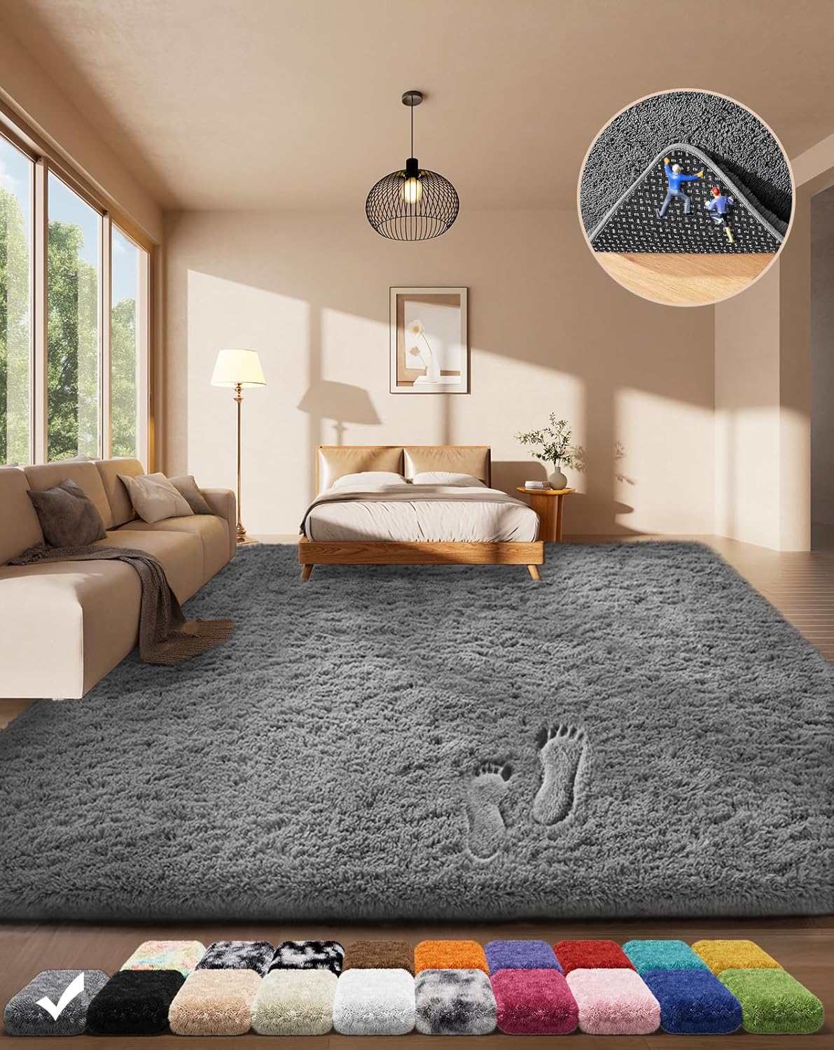 Ophanie Area Rugs for Living Room Bedroom, Upgrade Non-Slip Fluffy Soft Grey Shag Carpet, Indoor Floor Gray 4x6 Fuzzy Shaggy Living Room Plush Rug for Kids Home Dorm Decor Aesthetic OEKO-TEX STANDARD 