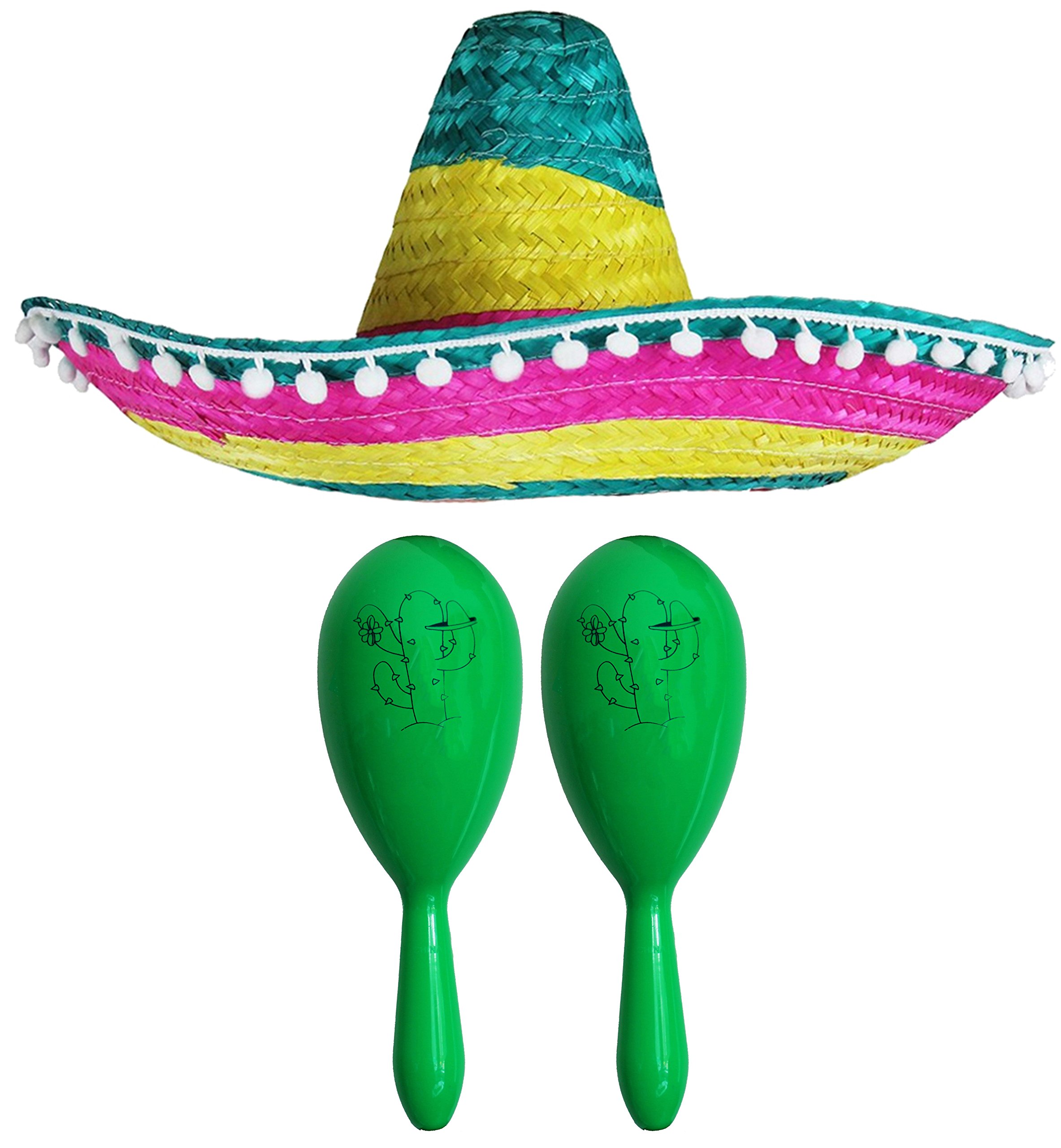 Mexican Fancy Dress Accessory Set - Mexican Sombrero With 2x Maracas - Perfect for Mexican Fancy Dress Costumes Senorita Bandit Mariachi Cinco De Mayo Fancy Dress — image 1