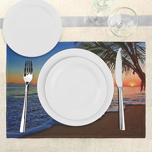 Miniatura 3 de Ambesonne Hawaiian Place Mats - Juego de 4 manteles individuales de tela lavable para mesa de comedor, tamaño estándar, color azul marfil