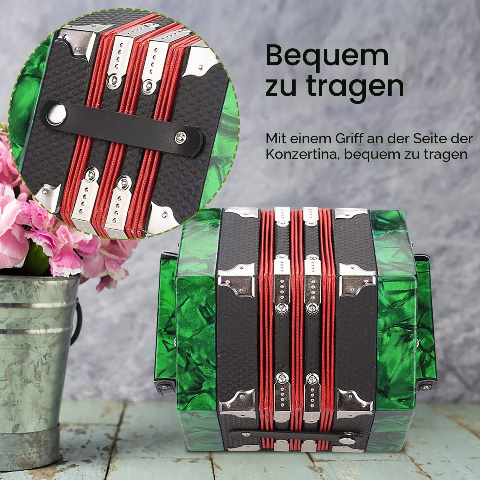 Bequem, Konzertina für Anfänger zu tragen Übung für Musikspieler(Green)