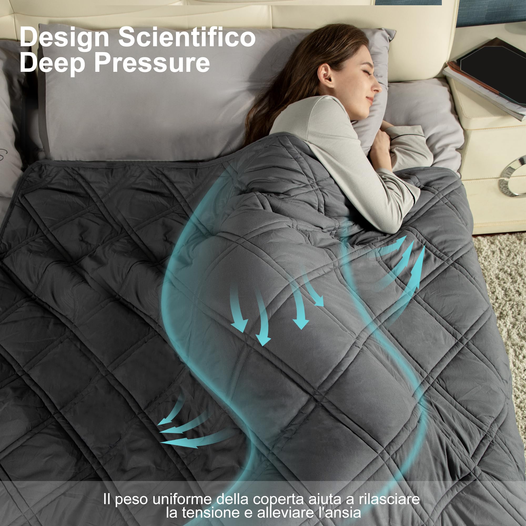 Winthome Coperta Ponderata con Copripiumino 135X200cm 6kg, Weighted Blanket Anxiety, Coperta Antistress per Sonno Profondo e Migliore Recupero, Heavy Blanket Accogliente Adulto (Grigio)