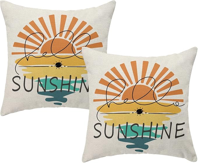 Gohdiwh Summer Pillow Covers 18x18 Set of 2, Hello Sunshine Sunrise Sunset Art