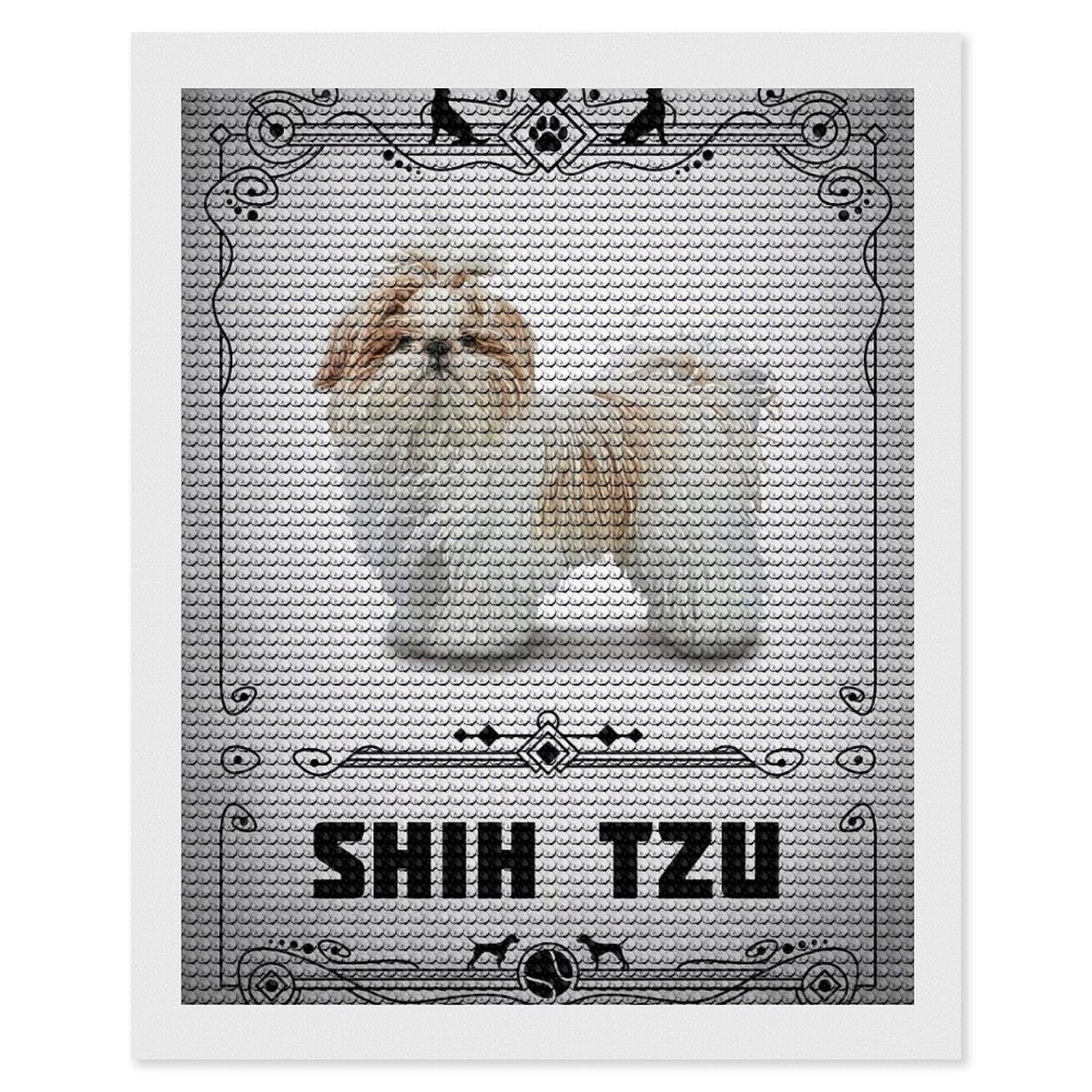 Junmoney Shih Tzu Diamond Art Kit 16"x20", for Beginners, Vintage Style Decor, Good for Quiet Evenings, Festive Craft Gift