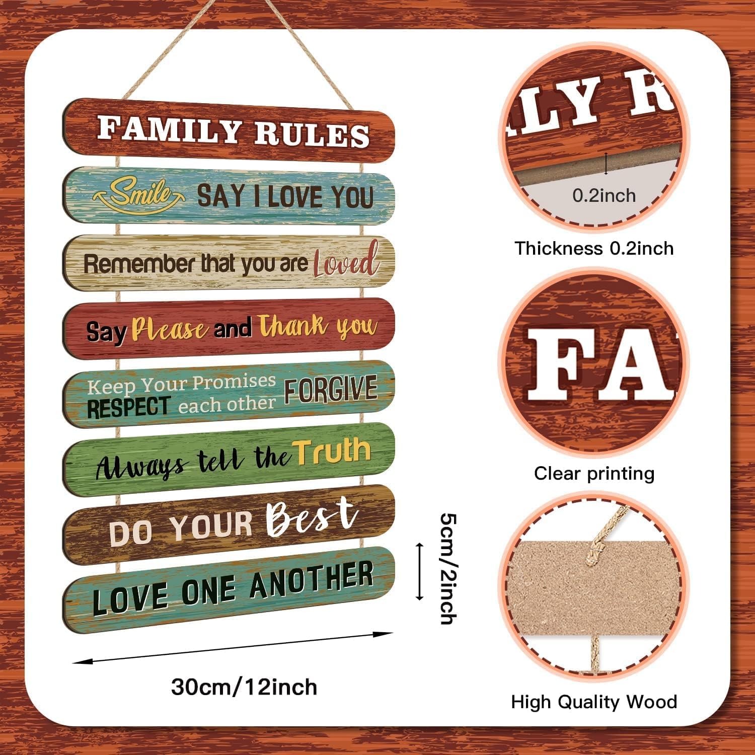 HPNIUB Rustic Family Rules Signs Wall Decor(2"x12"),Inspirational Wall Art for Family for Bathroom Living Room Dinging Room Bedroom Entryway Deocr - Image 3