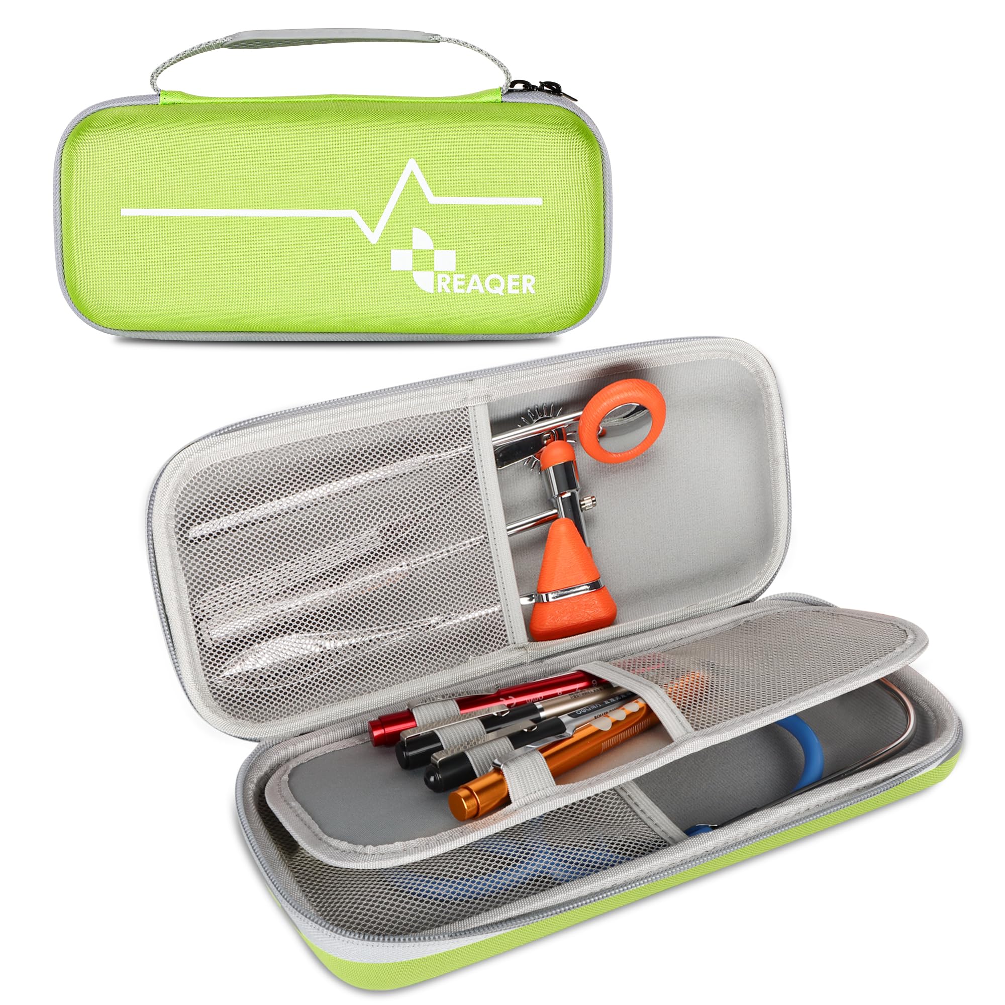 REAQERHard Stethoscope Case,Compatible with Littmann/ADC/Omron/MDF Stethoscope Shockproof Travel Storage Bag with Extra Mesh Pockets Extra Pocket for Doctor & Nurse Accessories(Green)