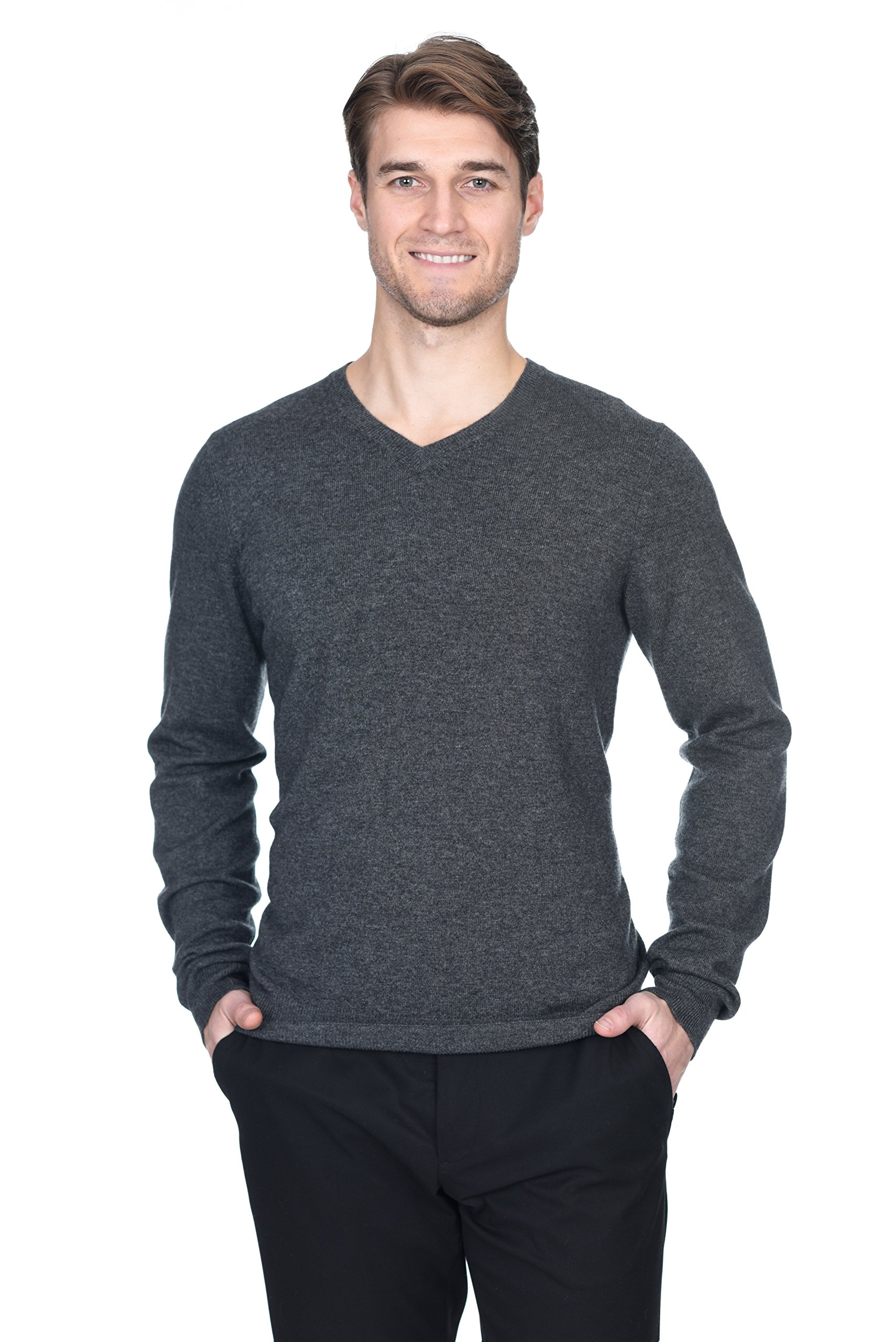 State Fusio Men's Basic V-Neck Jumper Cashmere Merino Wool Blend Sweater Long Sleeve Pullover