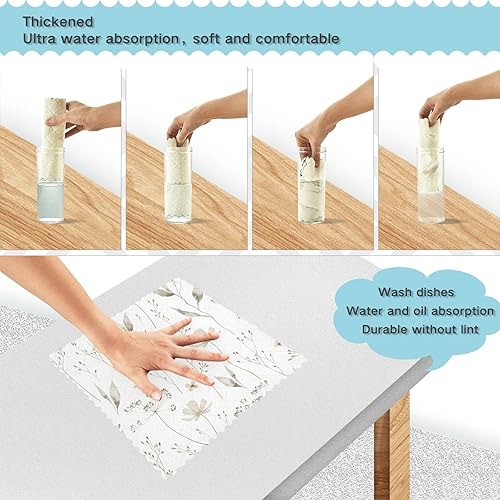 Miniatura 4 de Wildflowers Leafs Soft Decor Kitchen Towel Microfiber Fast Drying Set of 6 Rags for Countertop Sink