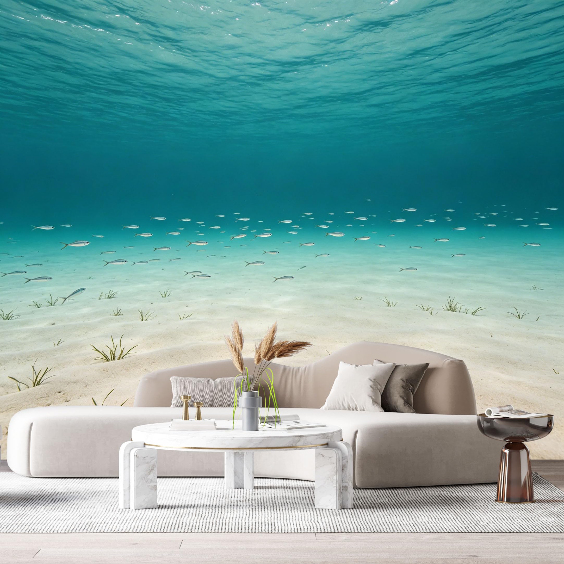 Custom Size Wall Murals Underwater Marine Ocean View School of Fish Sandy Seabed SelfAdhesiveWall Fabric Removable Wallpaper Wall Decor for Living Room Bedroom Bathroom