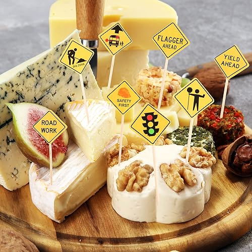 Miniatura 6 de 100 piezas de decoración para cupcakes de construcción, letreros de tráfico, decoración para tartas de cumpleaños, decoración de pasteles,