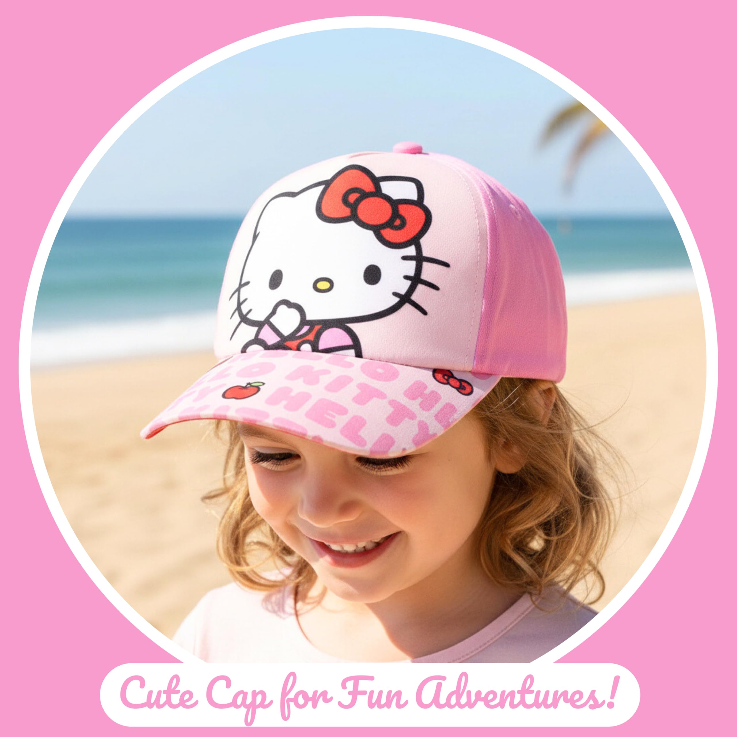 Hello Kitty Gorra de Beisbol Toalla y Mochila Saco Cordón, Set 3 Piezas Infantil, Regalo de Verano Playa Piscina Excursiones para Niñas