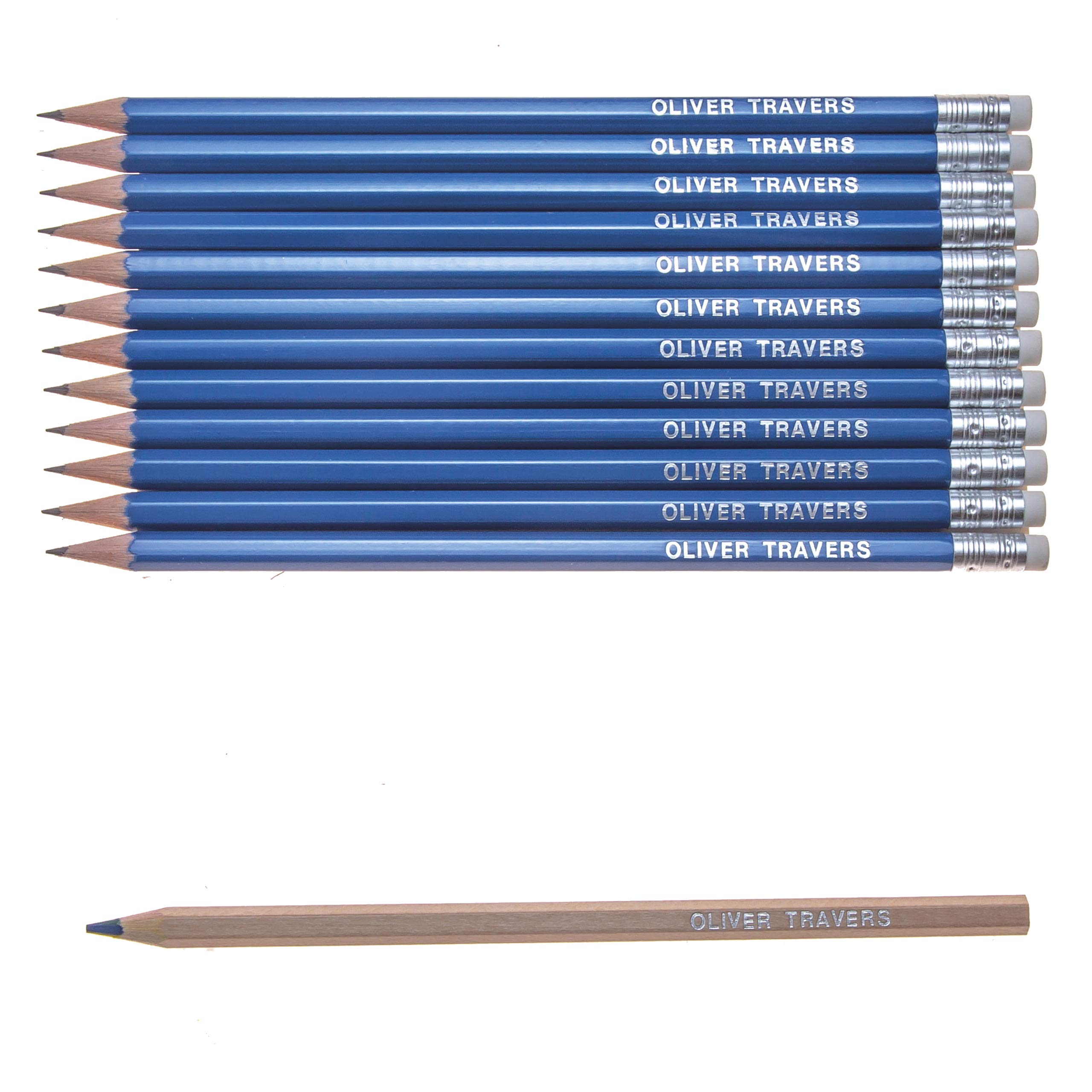 That's My Pencil 12 HB Pencils + 1 Rainbow Pencil - All embossed with Name, Hexagonal Pencils Made in Germany and Printed in the UK (FRENCH NAVY)