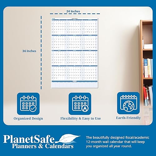 Miniatura 3 de Calendario de pared vertical para año académico 2024-2025, color azul cielo, húmedo y seco, borrable, 36 pulgadas de alto x 24 pulgadas de ancho con