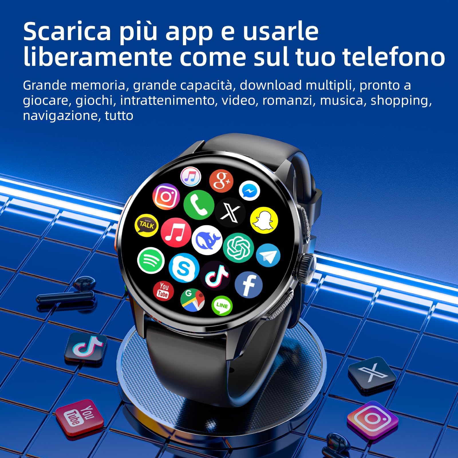 LOKMAT Smartwatch Android con scheda SIM 4G, schermo AMOLED da 1,6 pollici, 3 GB + 32 GB, per uomini e donne, con fotocamera girevole, WiFi, GPS, fitness tracker