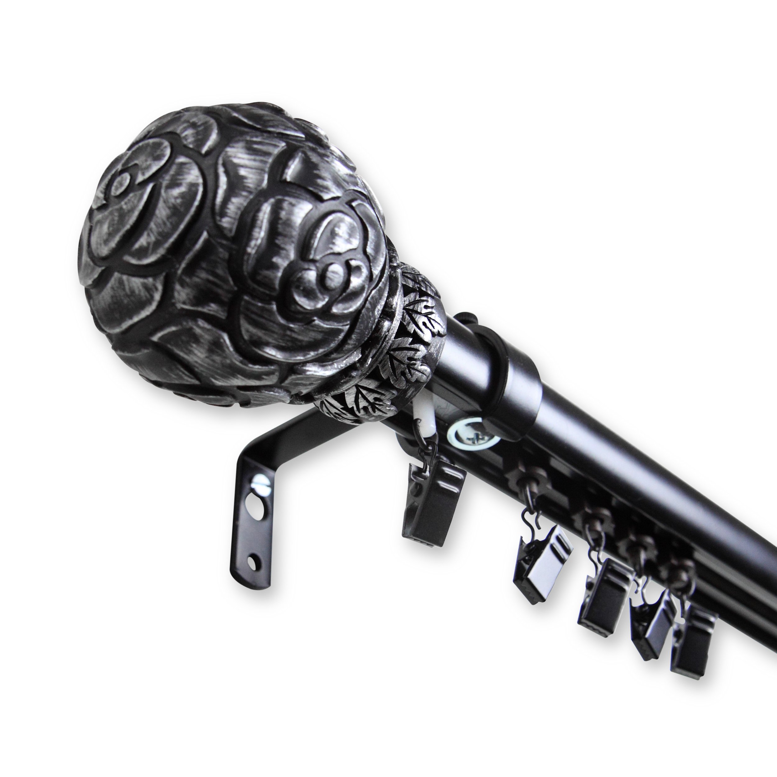 A&F Rod Decor - Rosette Cordless Traverse Rod 110-156 inch - Black