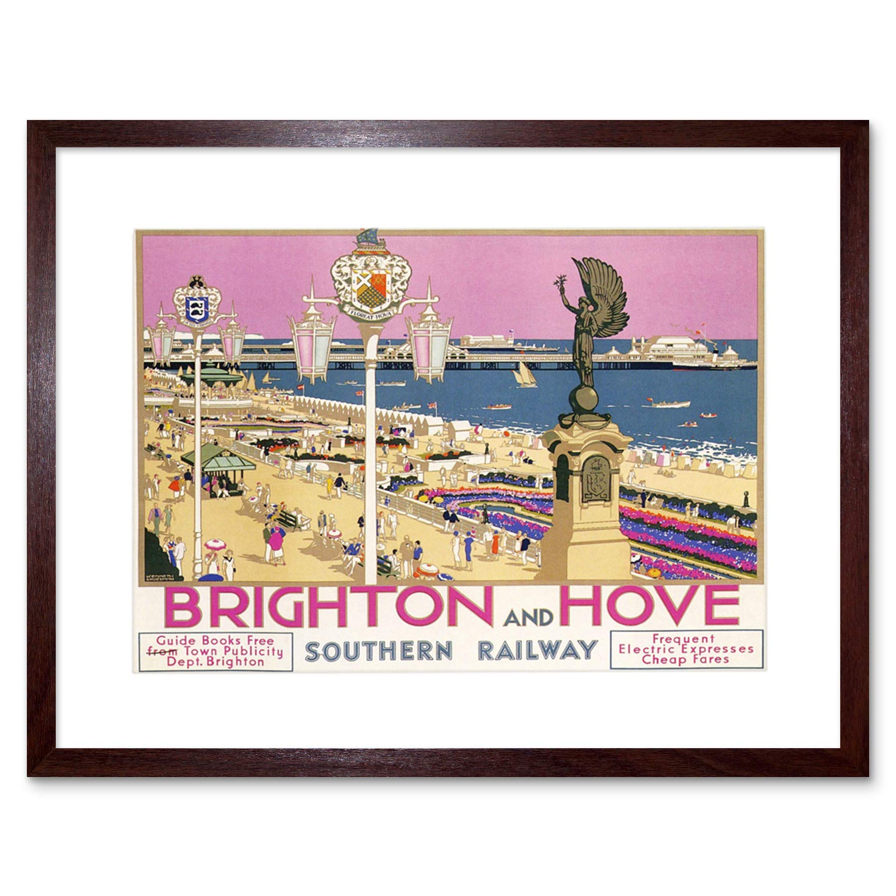 Wee Blue Coo Brighton Hove Sussex Beach Pier Sea Pink Sky Picture Framed Wall Art Print
