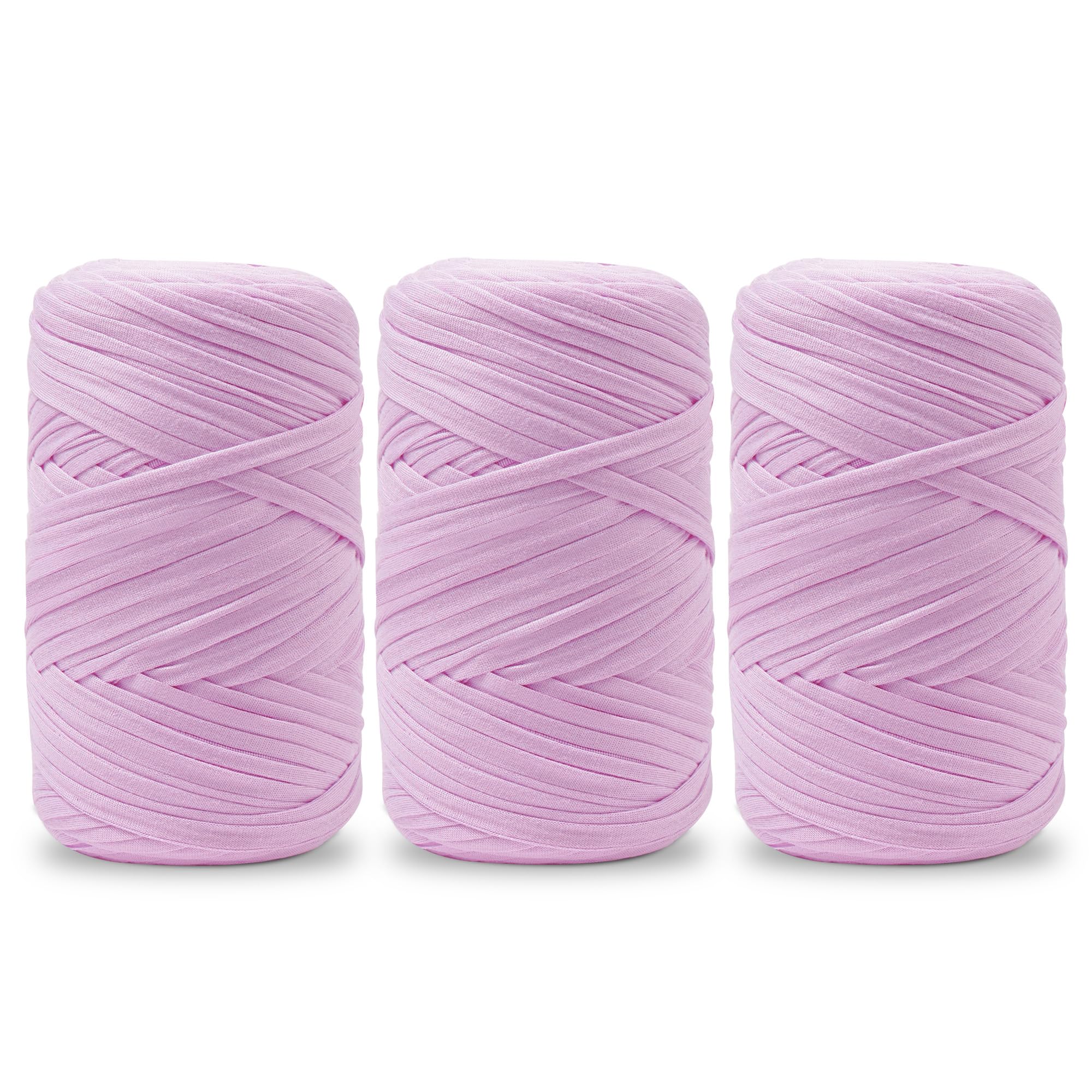 Vincona 3x300g T-Shirt Yarn, T Shirt Elastic Fabric for Crocheting, Knitting for Crocheted Bags, Baskets, Wall Hangings, Home Decoration, DIY Crafts Light Purple 14