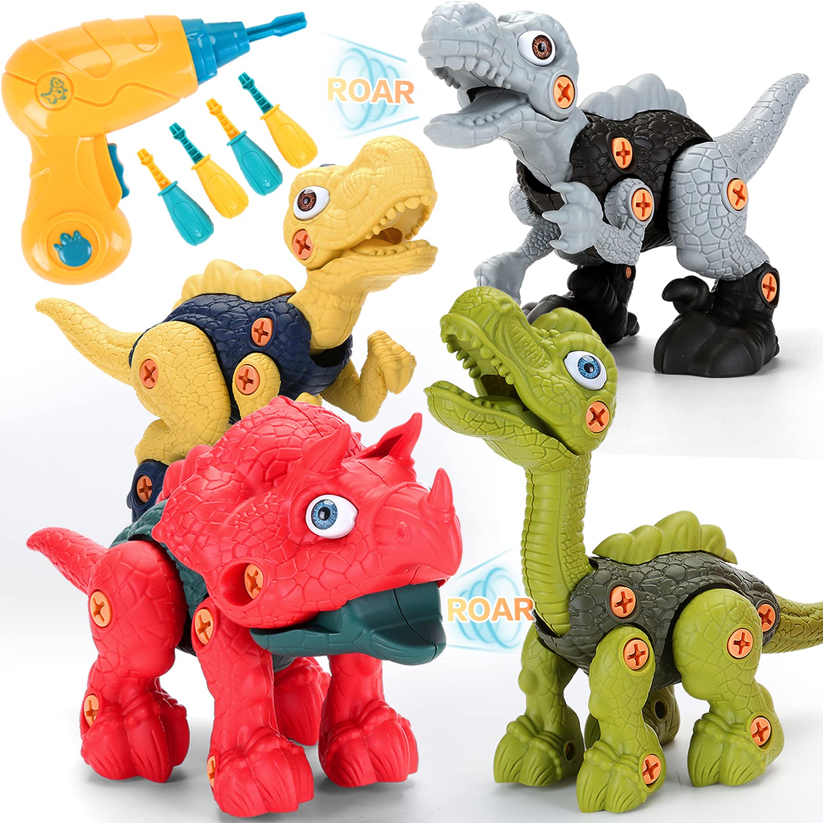 Take Apart Dinosaur Toys for Kids 5-7,with Sounds and Electric Drill, Building Learning STEM Dinausors Toys for Boys 3-5,Construction Educational Dinosaur Toys Birthday Christmas Gift for Kids 8-12