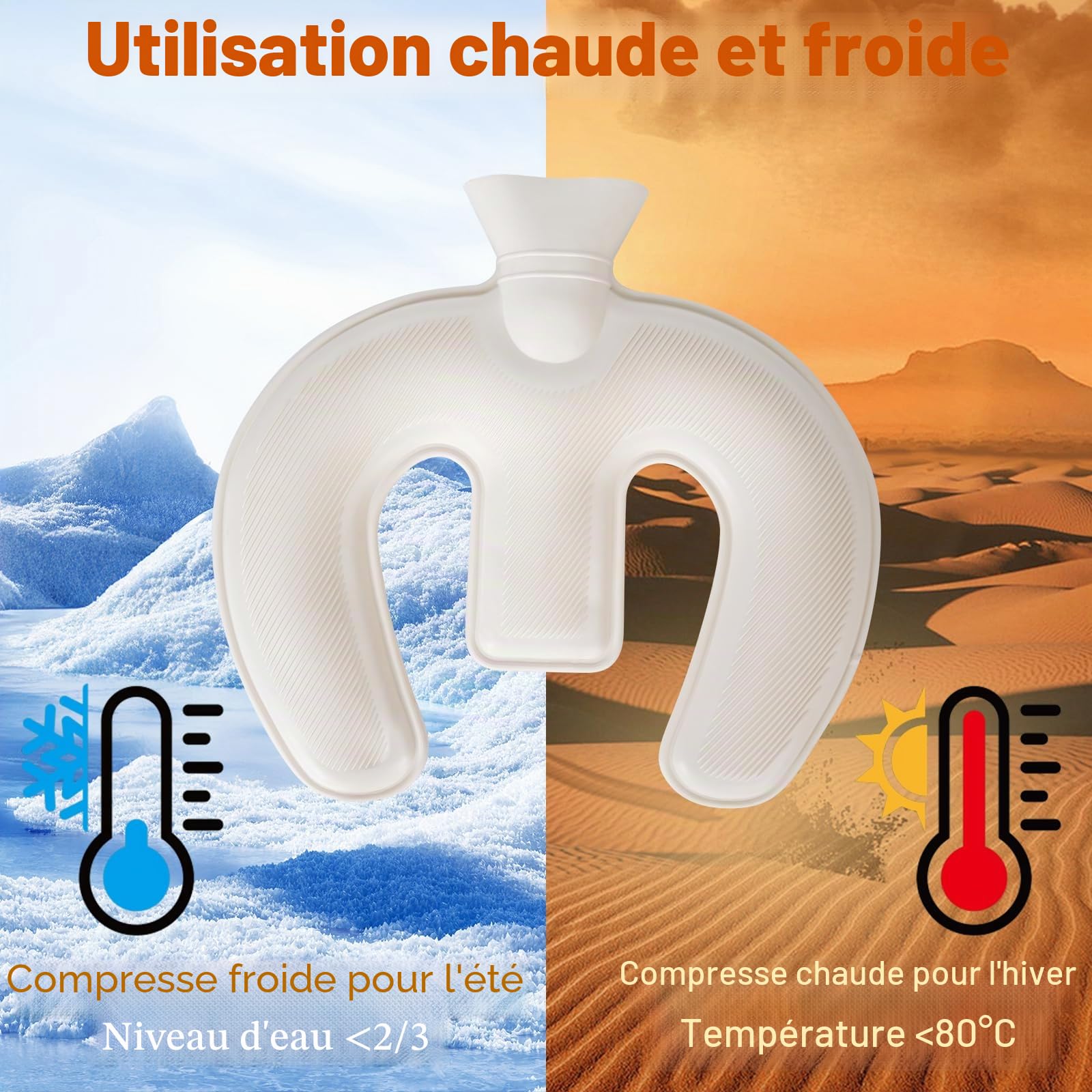 LURICO Bouillotte en Forme de U, Sac à Eau Chaude de Noël, Bouillotte de 1 L avec Housse en Polaire Amovible, PVC Sac à Eau Chaude pour Douleurs au Cou, au Dos et Aux épaules, Cadeau d'hiver (Gris)