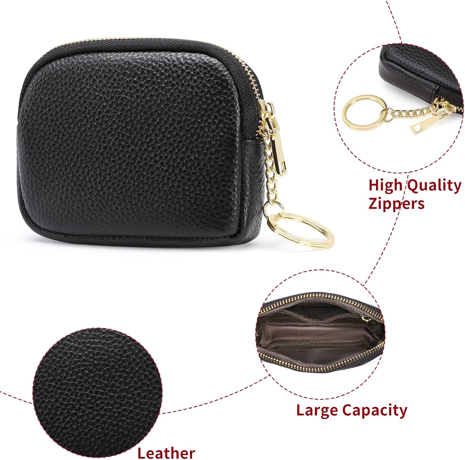 SENDEFN Mini Coin Purse Soft Leather Small Coin Pouch Purses Women Zipper Pocket with Key Ring - Image 3