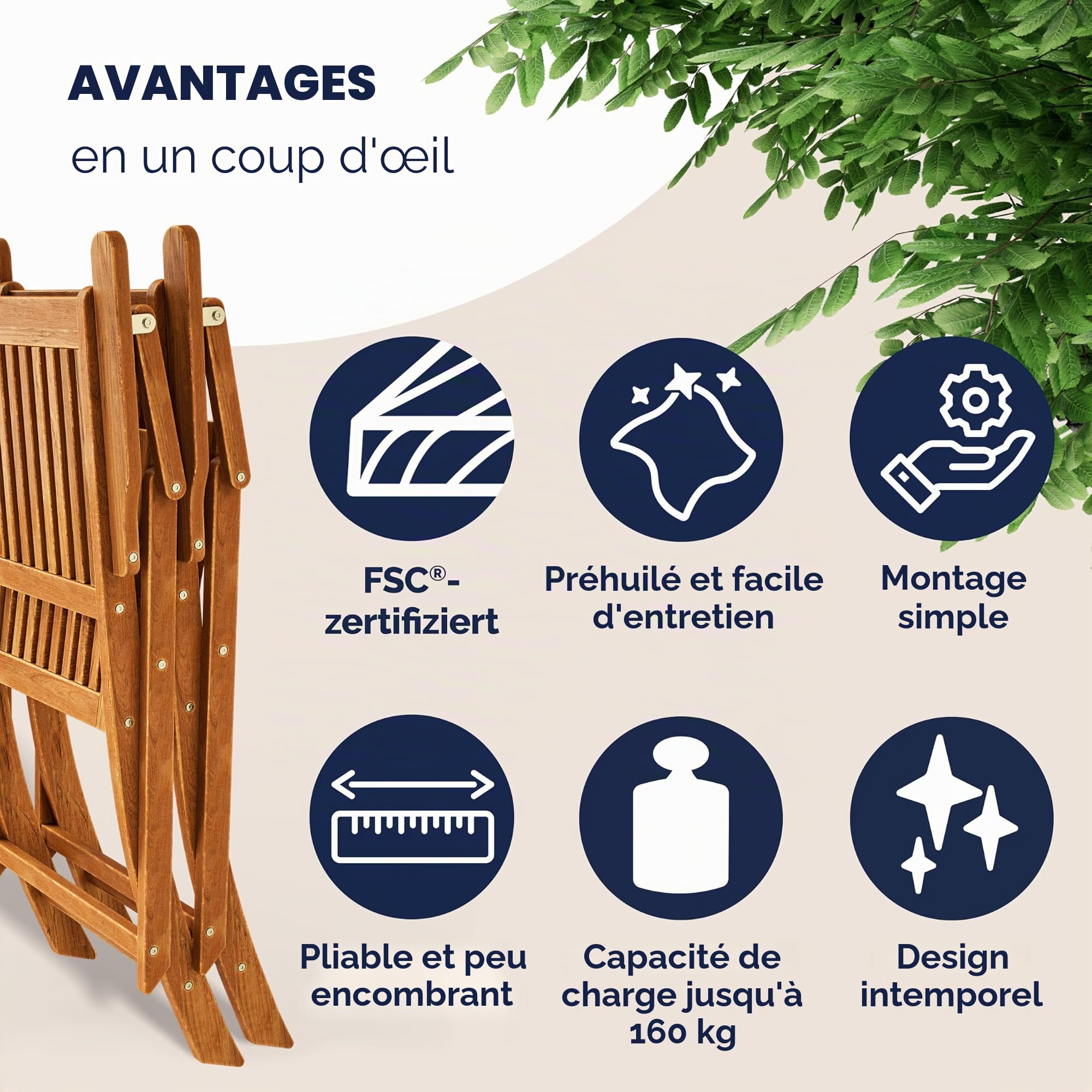 Casaria® Set de 2 chaises de Jardin Pliantes Sydney Bois d'acacia