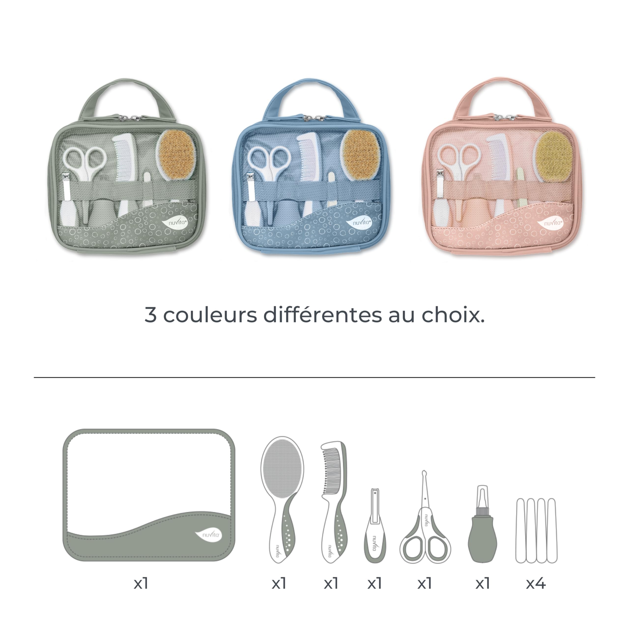 Nuvita 1146 | Ensemble Complet de Soins pour bébé | Trousse de Bain | Beauté pour bébé | Ciseaux à Ongles et Cheveux | Idéal pour la Maternelle et Les Voyages | sans BPA | Sage Green
