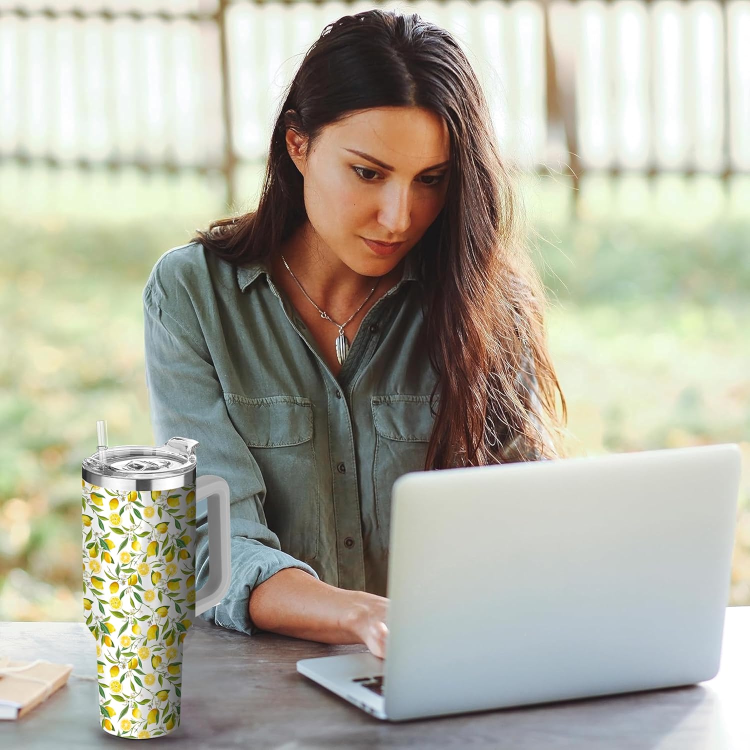 40 OZ Lemon Tumbler with Handle and Straw Lid Leak Proof - Stainless Steel Lemon Cups Gifts Mothers Day, Insulated Lemons Mugs Keeps Drinks Hot Cold Ice - Birthday Gift for Women Girls - Image 3