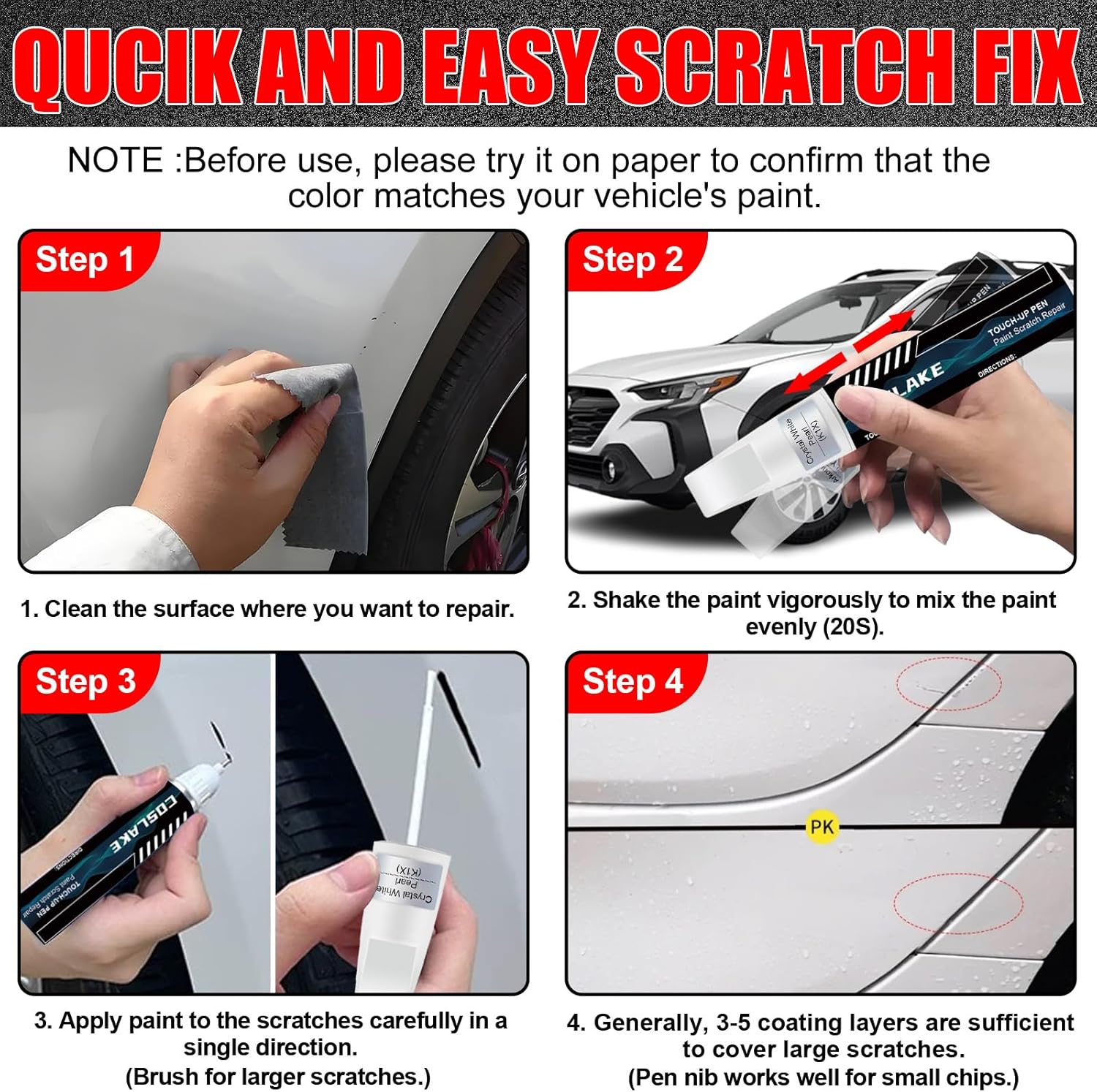 Car Touch Up Paint(Ice Silver Metallic(G1U)) for SUBARU, Car Paint Scratch Repair Kit, Quick & Easy Solution to Repair, 2 in 1 Scratch Remover Pen with Color-Matched