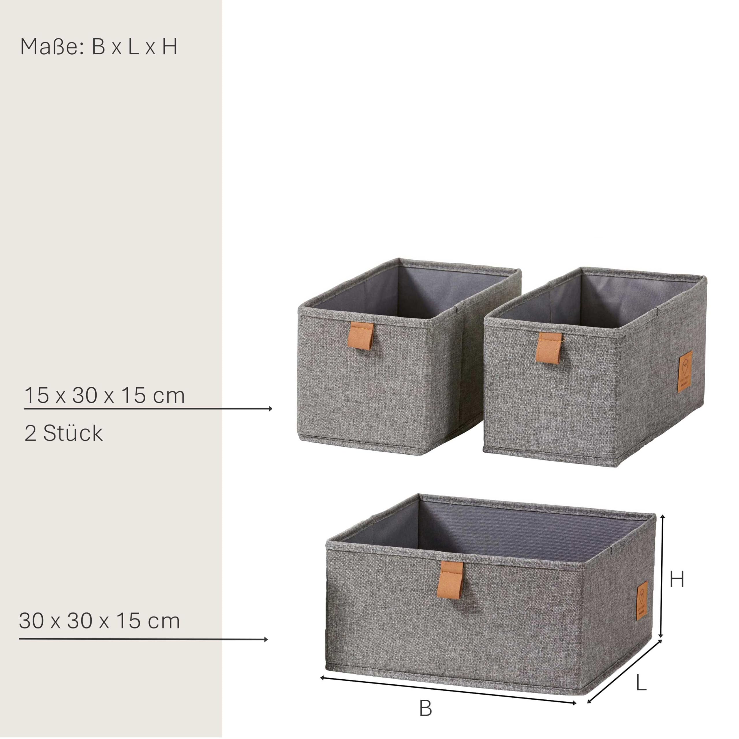 LOVE IT STORE IT - Premium - 3er Set Aufbewahrungsbox Stoff - Schubladen Organizer & Schrank Organizer aus Leinen für Kleiderschrank, Wickelkommode - Grau - 15x30x15 cm & 30x30x15 cm
