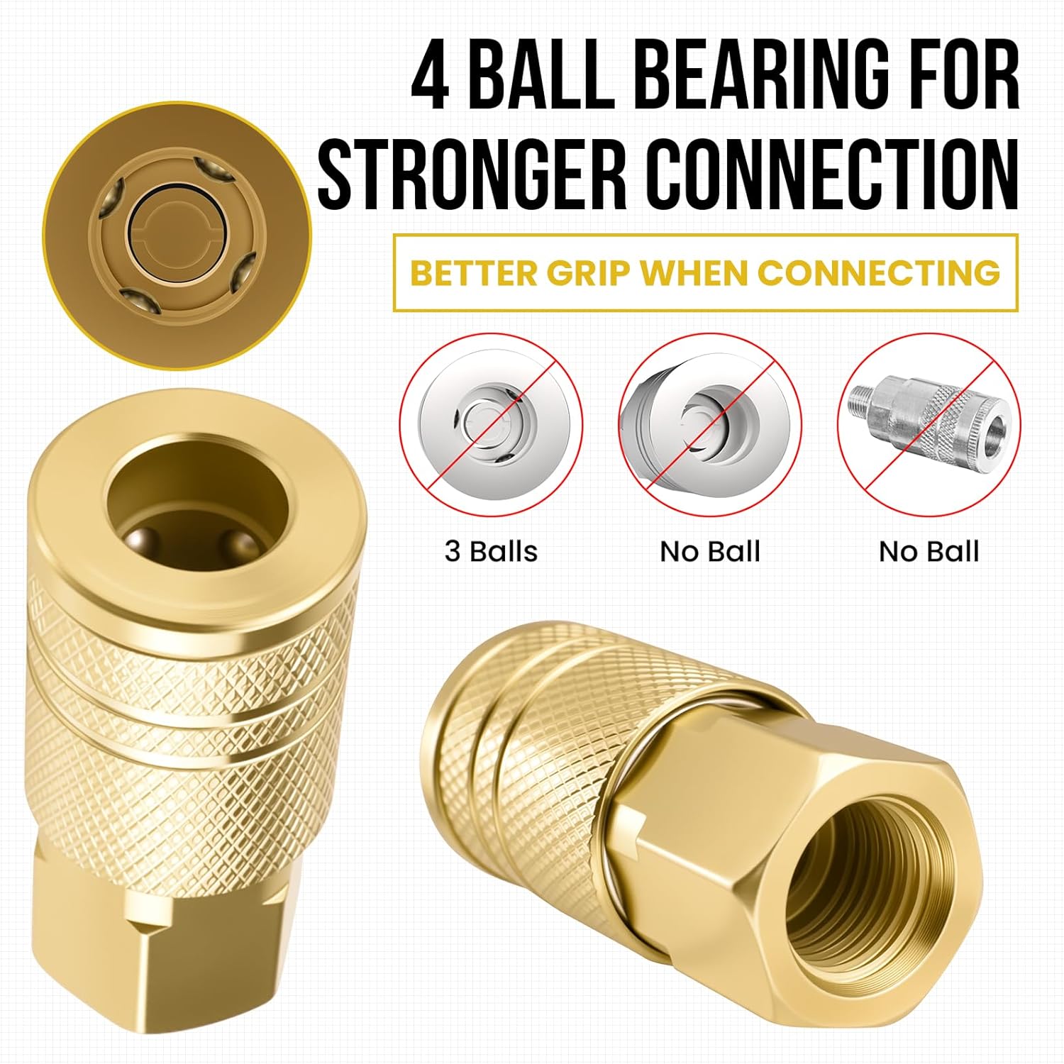 3 Pack 1/4" NPT Brass Air Coupler & Plug Kit, Quick Connect Fittings (Female + Internal/External Male) for Auto Shop & Compressor