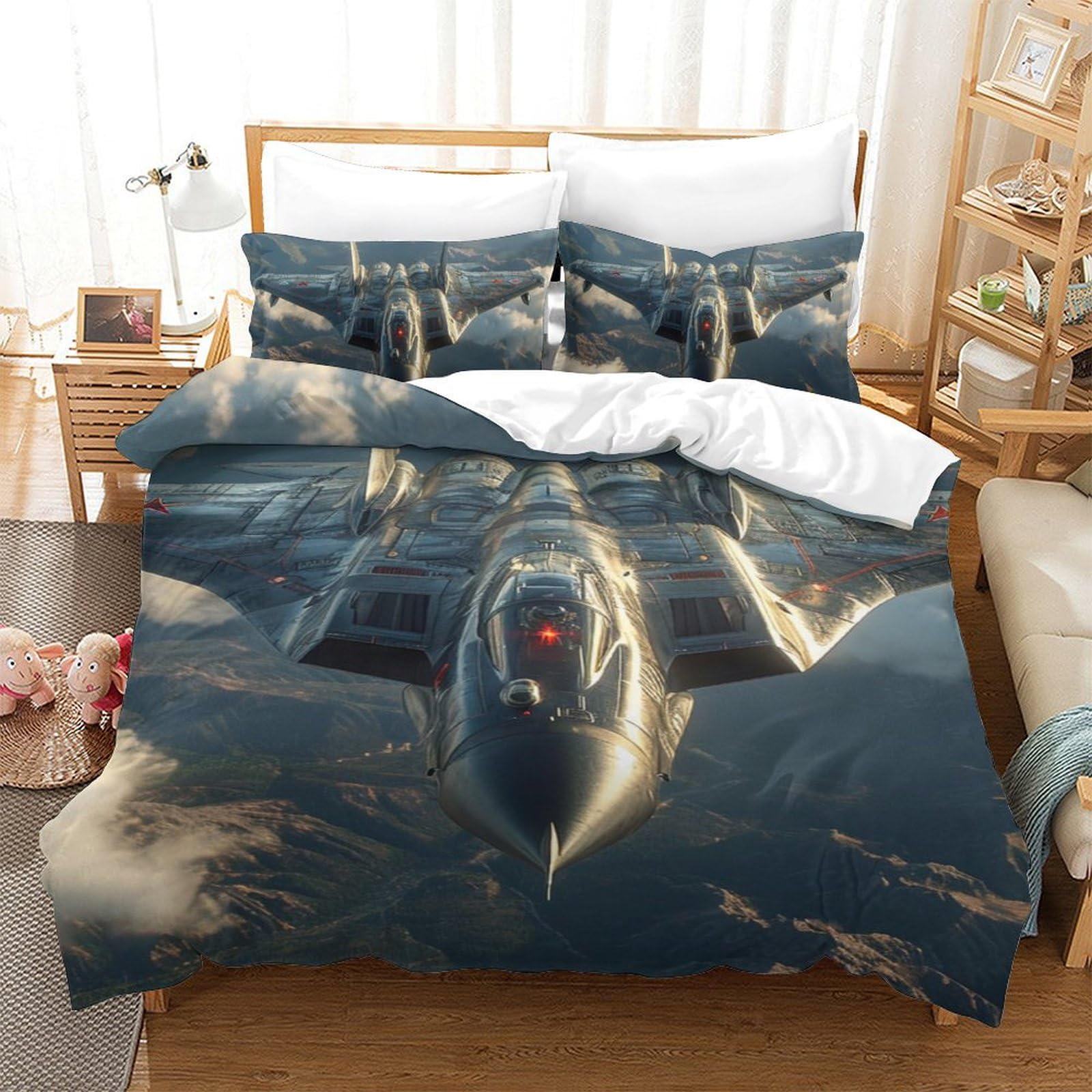 Parure de lit avions de combat anti transpirante et douce pour lit 140x200