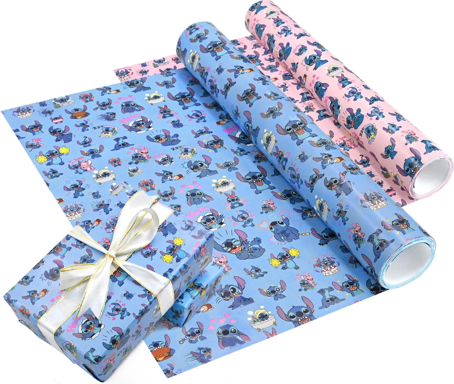 Wrapping Paper 2 Rolls, 43cm x 10m Gift Wrapping Paper Sheets, Blue Pink Birt...