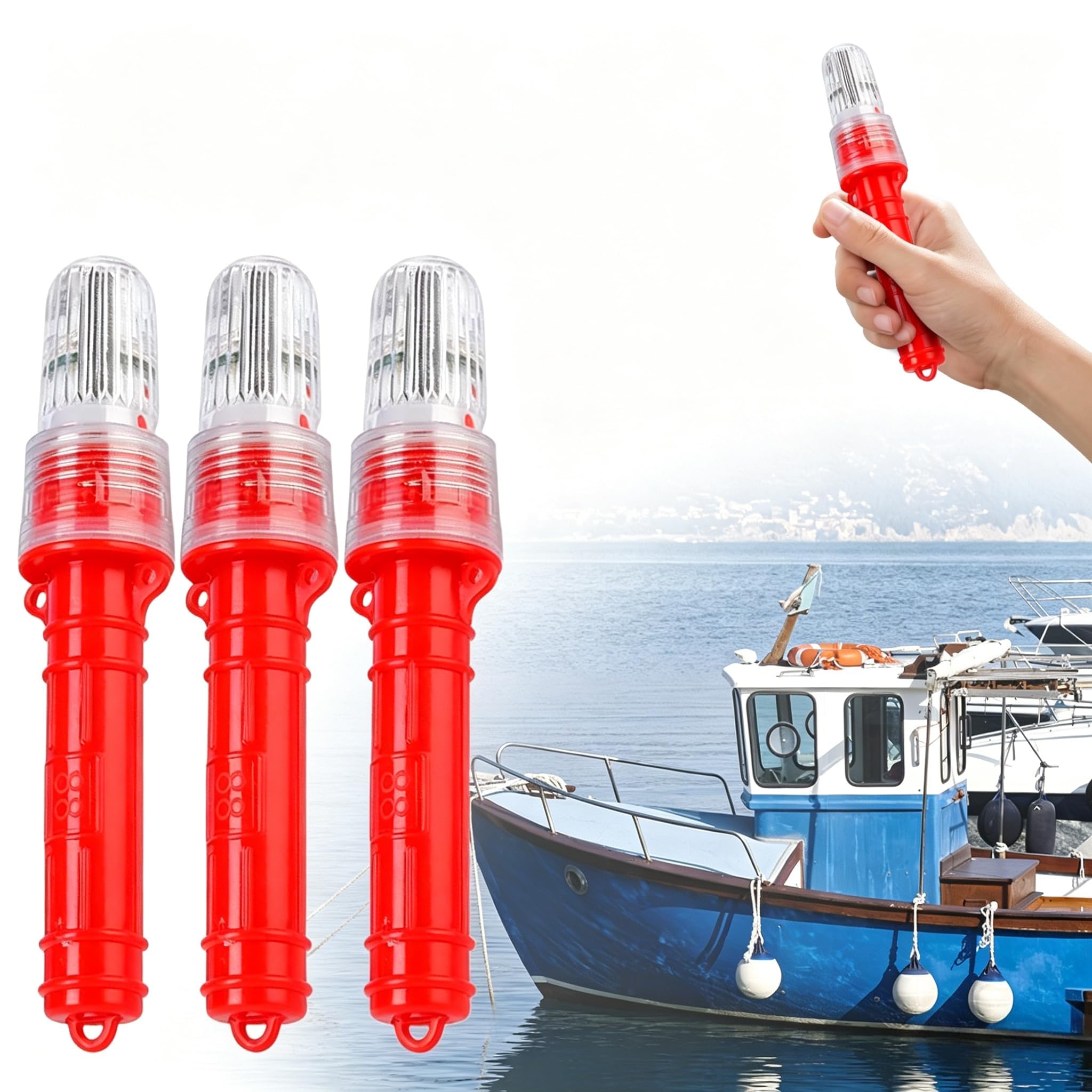 3 PCS Boat Flares, Marine Flares LED Light Waterproof Emergency Signals for Fishing Nets Buoys Boats, Electronic Marine Signal Lights for Night Boating Life Rafts Offshore (A, 3pcs)