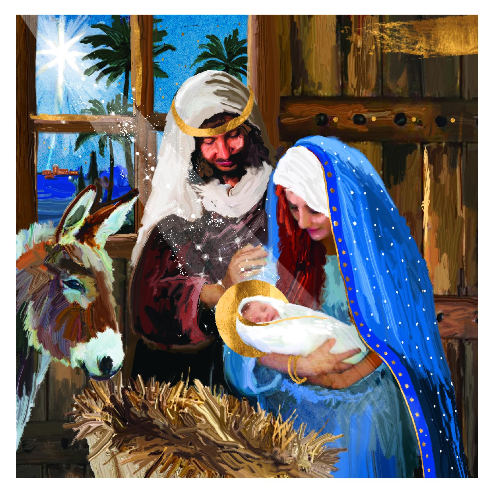 Traditional Religious Art Charity Christmas Cards - Premium Board - Eco-Friendly - Pack of 6 Cards with Envelopes (Mary & Joseph with Baby Jesus)