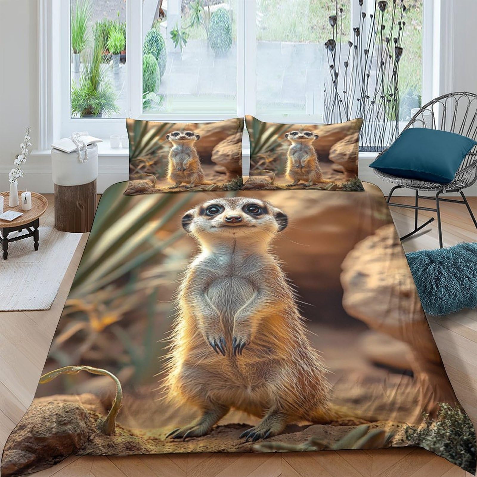Ctjqhvkz Style-10 3D Printed Meerkat Wildlife Fitted Sheet Microfiber Soft Breathable Animal Pattern Mattress Cover For Bedroom Dorm Bed Decor Single（135X200cm）