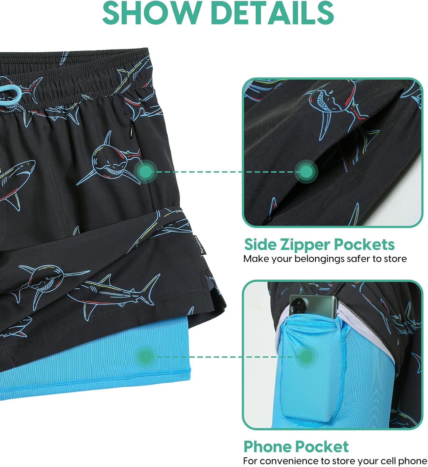 Mens Swim Trunks with Compression Liner Stretch 7" Bathing Suit Beach Shorts - Image 5