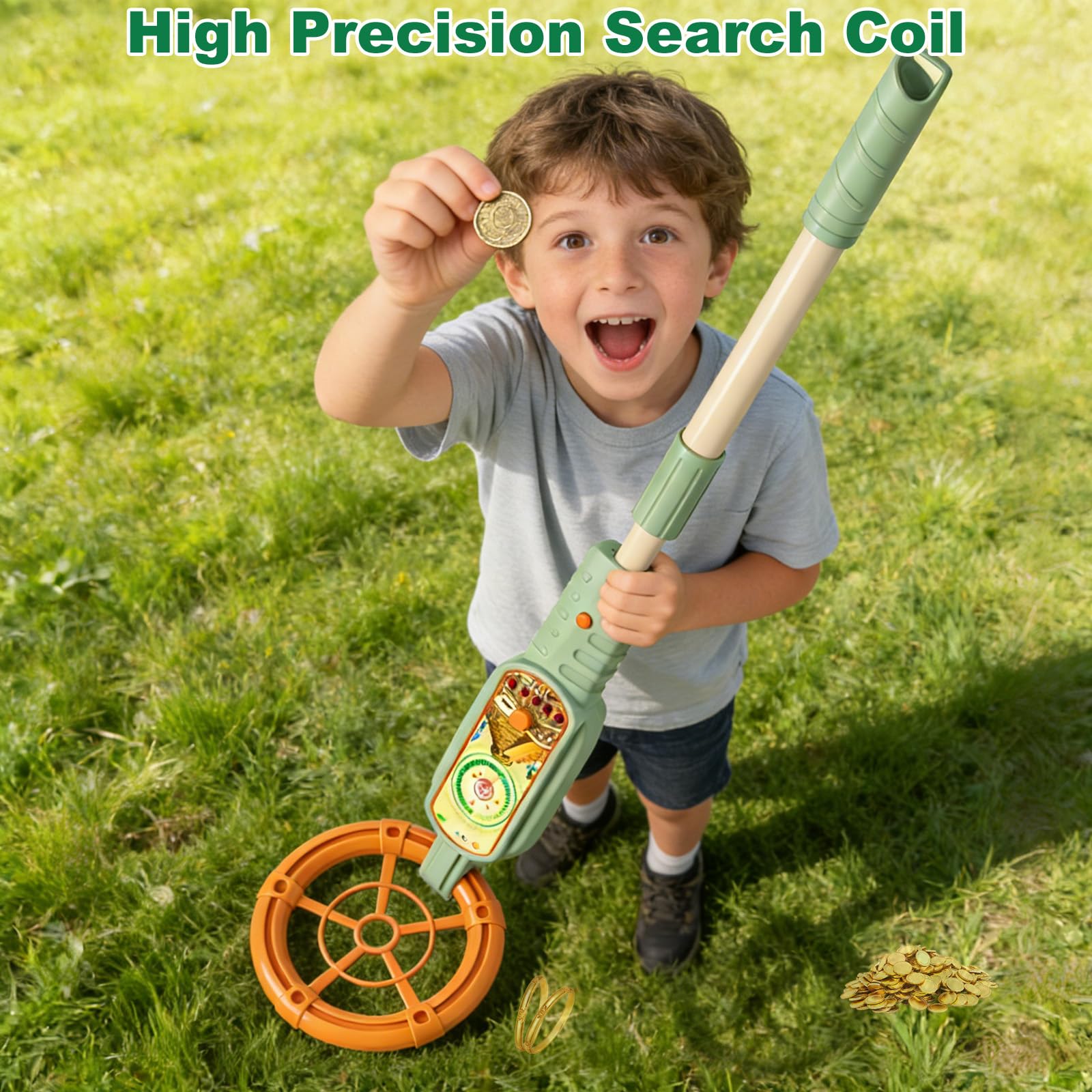 Aicharynic Detector de metales para niños, detector de metales portátil para niños con indicador de sonido, detector de metales para niños, ajustable de 60 a 80 cm, para exploración al aire libre