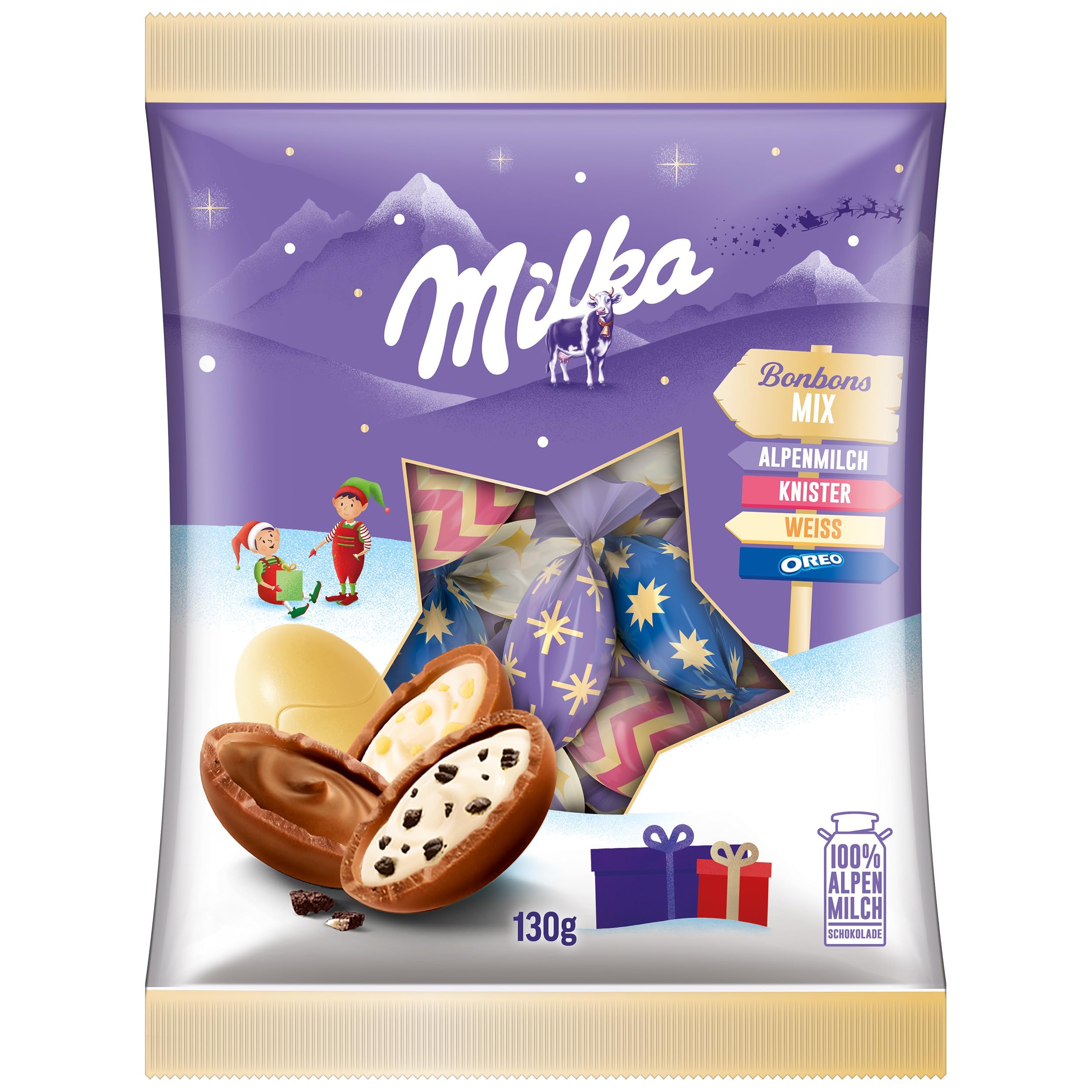 Milka Schoko Bonbons Mix mit OREO, Daim, Knister & Alpenmilch, 132 g | Festlich einzeln verpackt und ideal zum Teilen und Verschenken in der Weihnachts- und Adventszeit