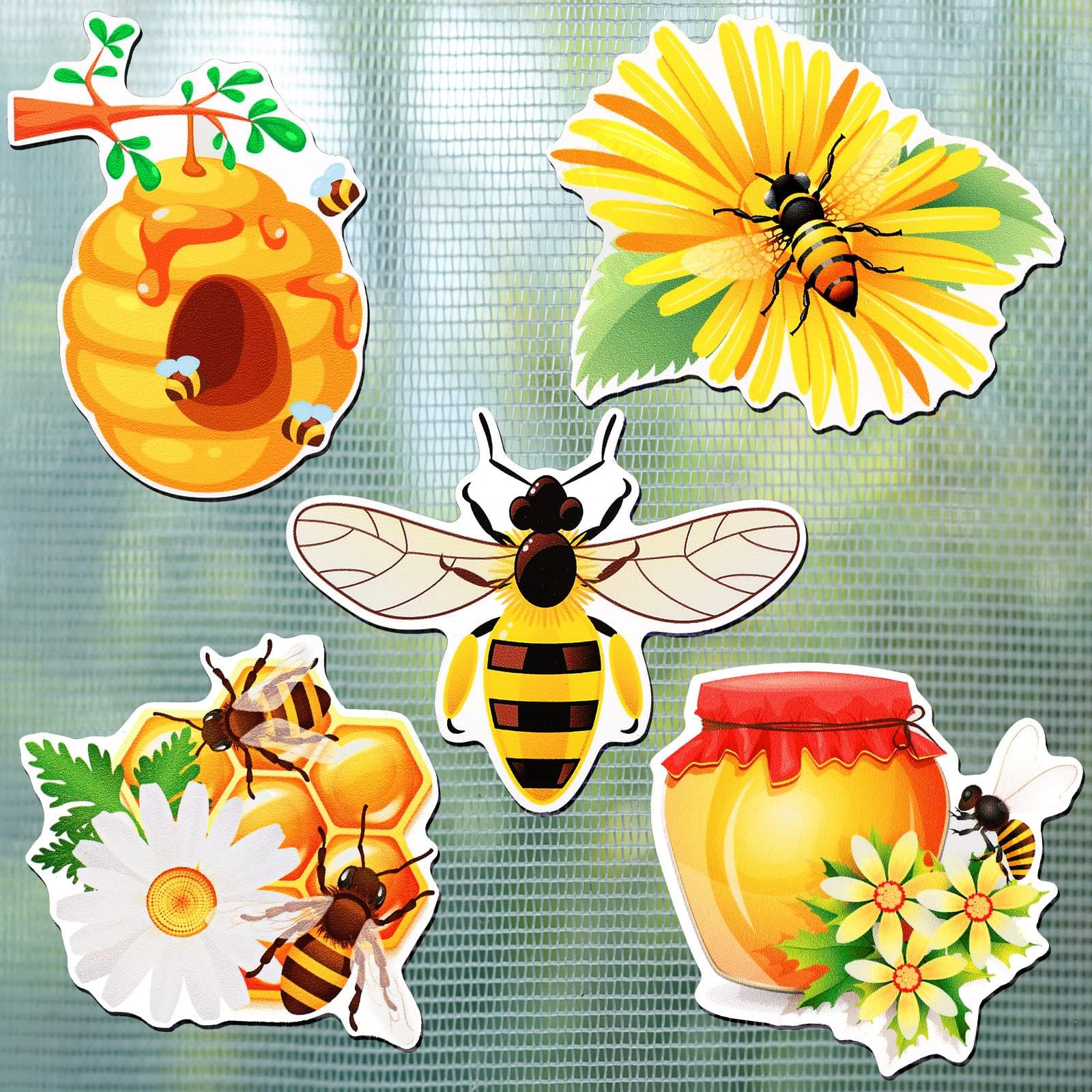 Konohan 5 Set Bee Screen Door Magnets Decorative Flexible Double Sided Magnetic Sticker Magnetic Screen Door Decor Window Screen Decorations Honeycomb Magnets for Screen Sliding Doors Protector