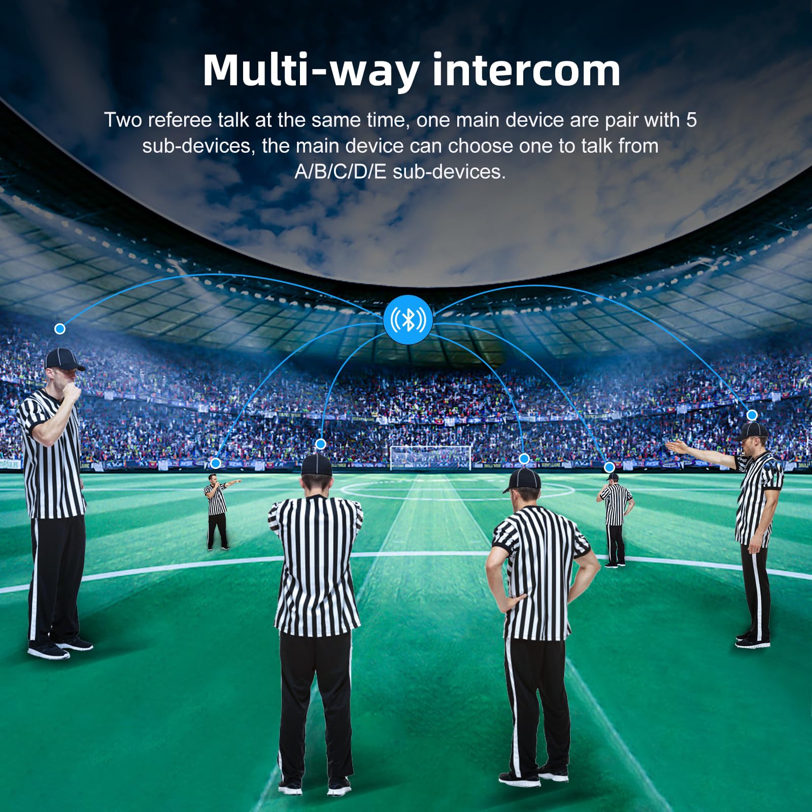 V6C Lot de 2 interphones Bluetooth pour arbitre, 850 mAh Full Duplex 1200 m sans fil avec casque d'arbitre et brassard de course pour football, hockey, rugby, sport, USB-C