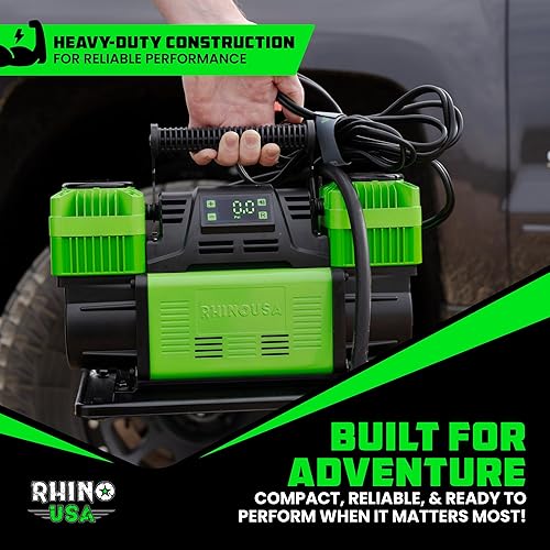 Miniatura 4 de Rhino USA Compresor de aire de doble neumático: bomba portátil de 12 V, 10.6 CFM, apagado automático, manómetro integrado, filtros útiles, soportes