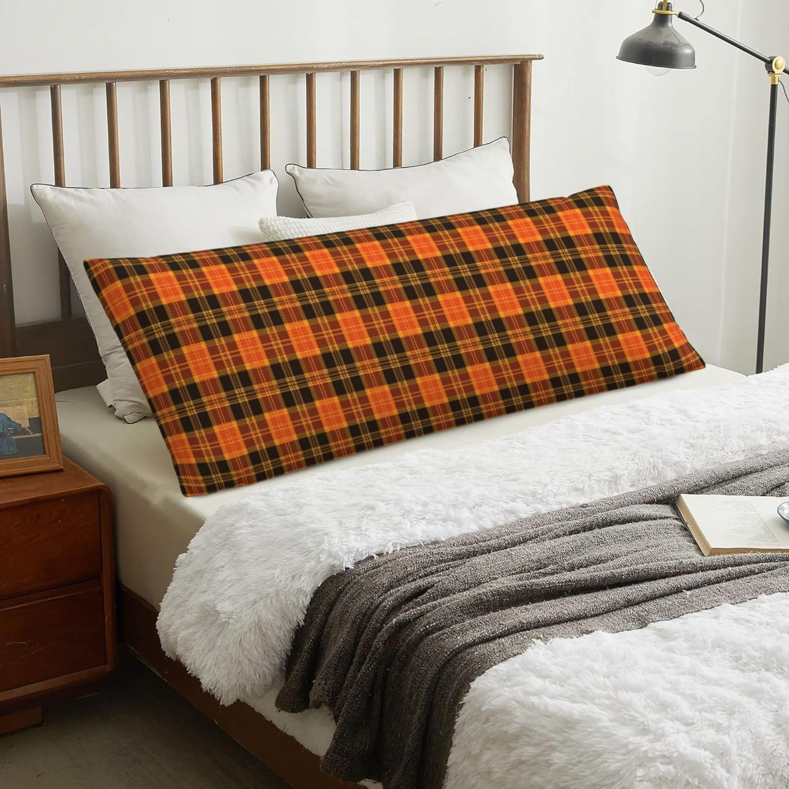 Halloween Tartan Plaid, Body Pillow Cover with Zipper,Long Body Pillowcase 20 x 60 in